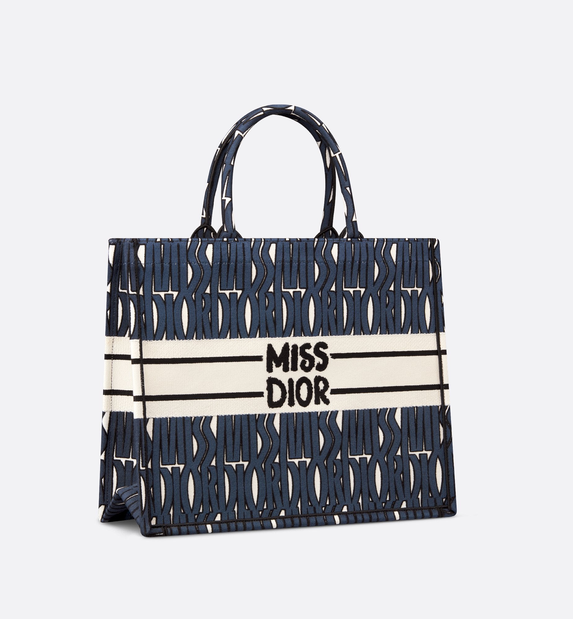 Large Dior Book Tote Blue And White Miss Dior Allover Embroidery