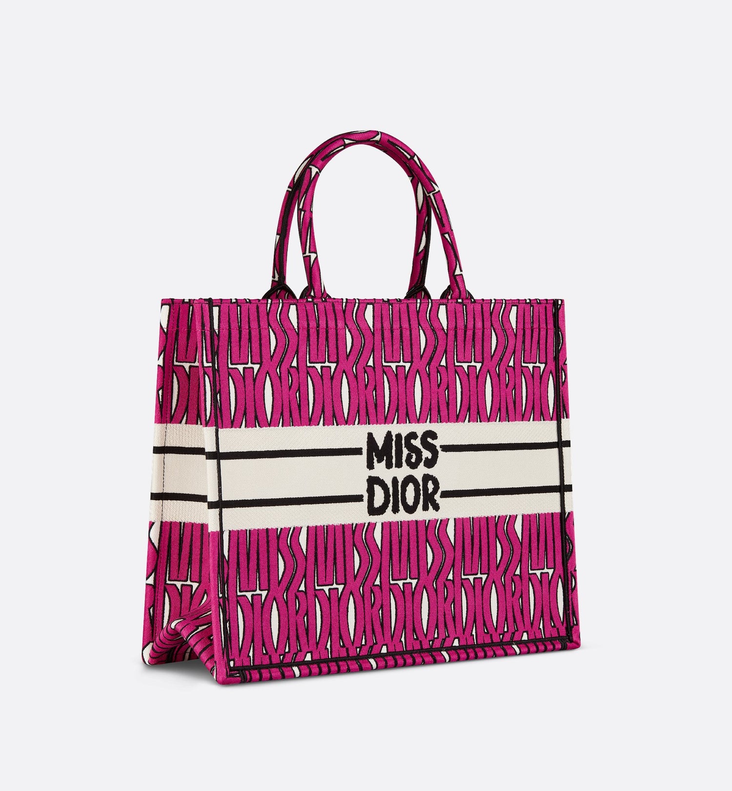 Large Dior Book Tote Fuchsia And Black Miss Dior Allover Embroidery