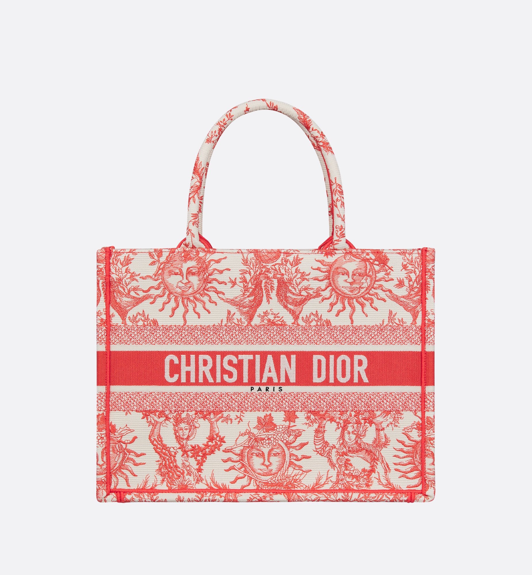 Medium Dioriviera Dior Book Tote Coral Toile De Jouy Soleil Embroidery Sands