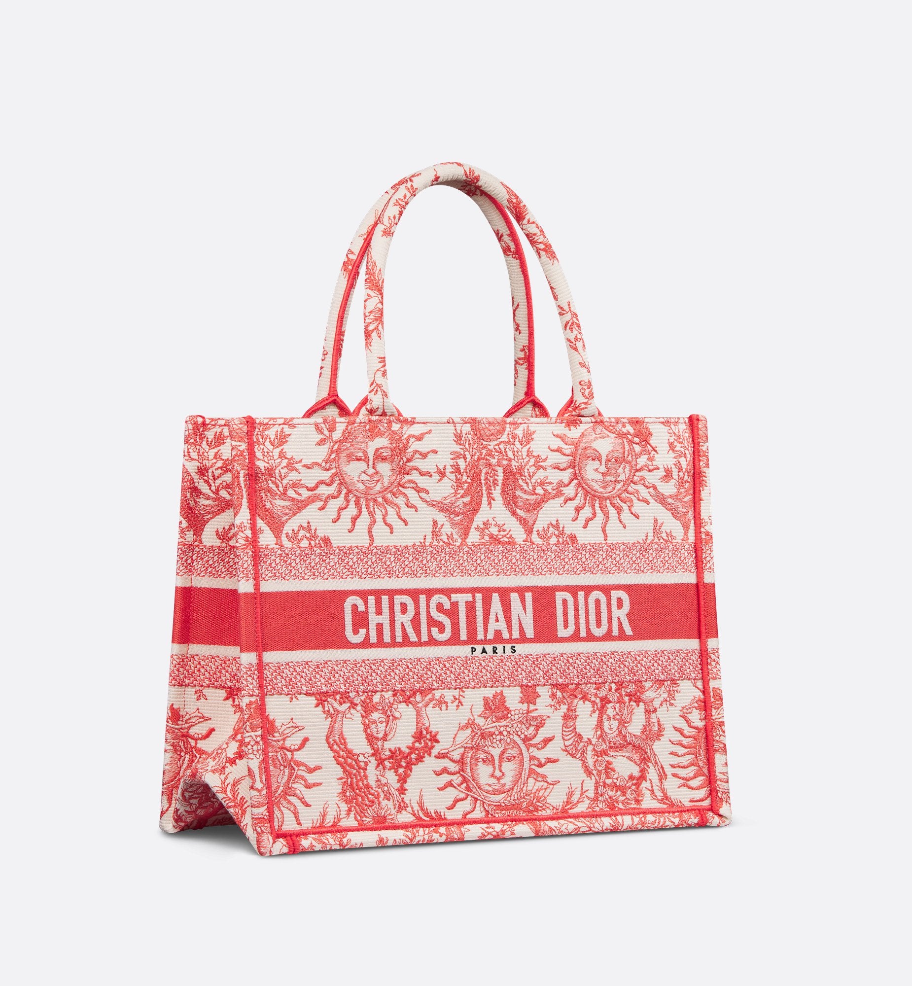 Medium Dioriviera Dior Book Tote Coral Toile De Jouy Soleil Embroidery