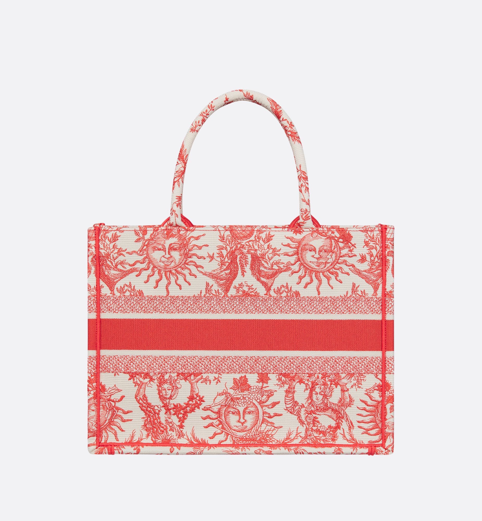 Medium Dioriviera Dior Book Tote Coral Toile De Jouy Soleil Embroidery