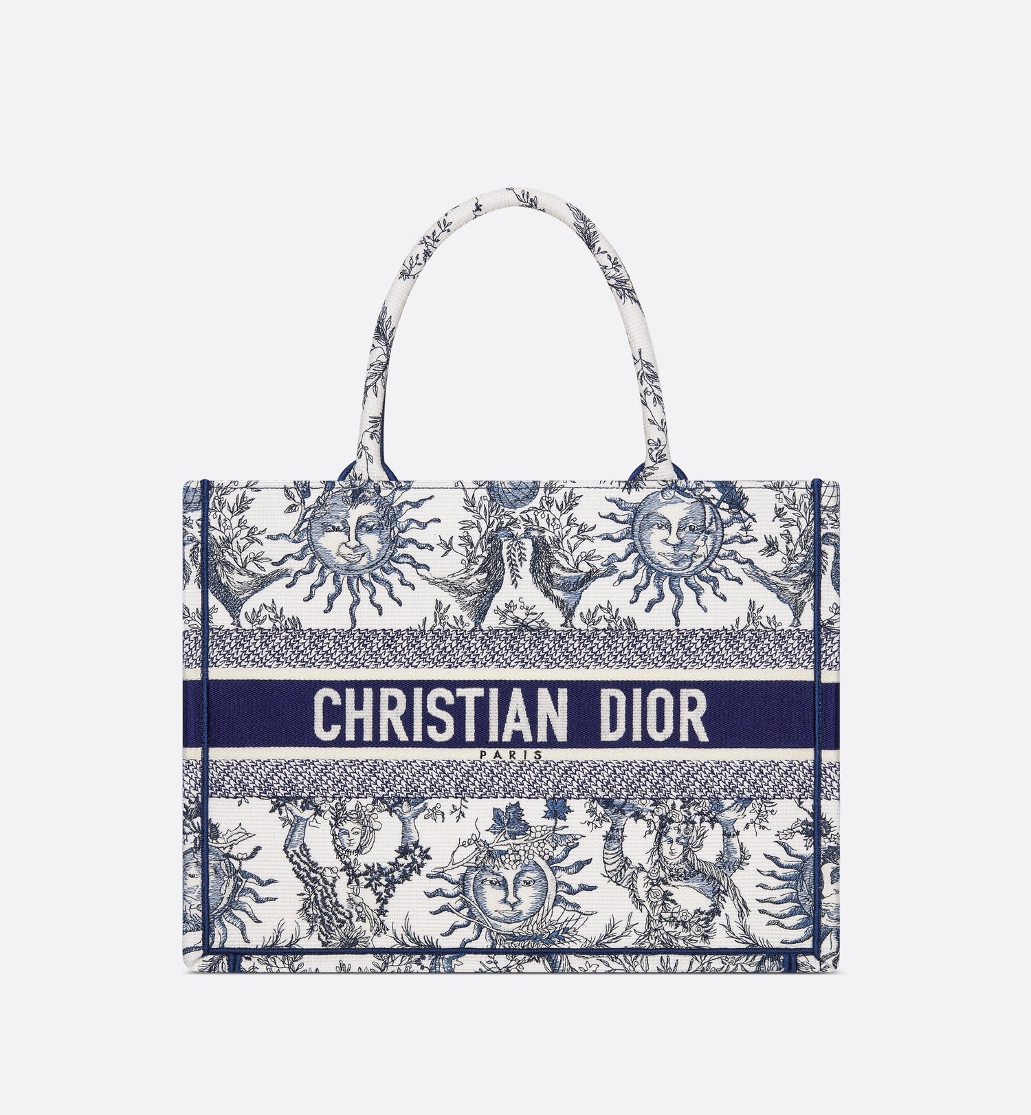 Medium Dior Book Tote White And Navy Blue Toile De Jouy Soleil Embroidery