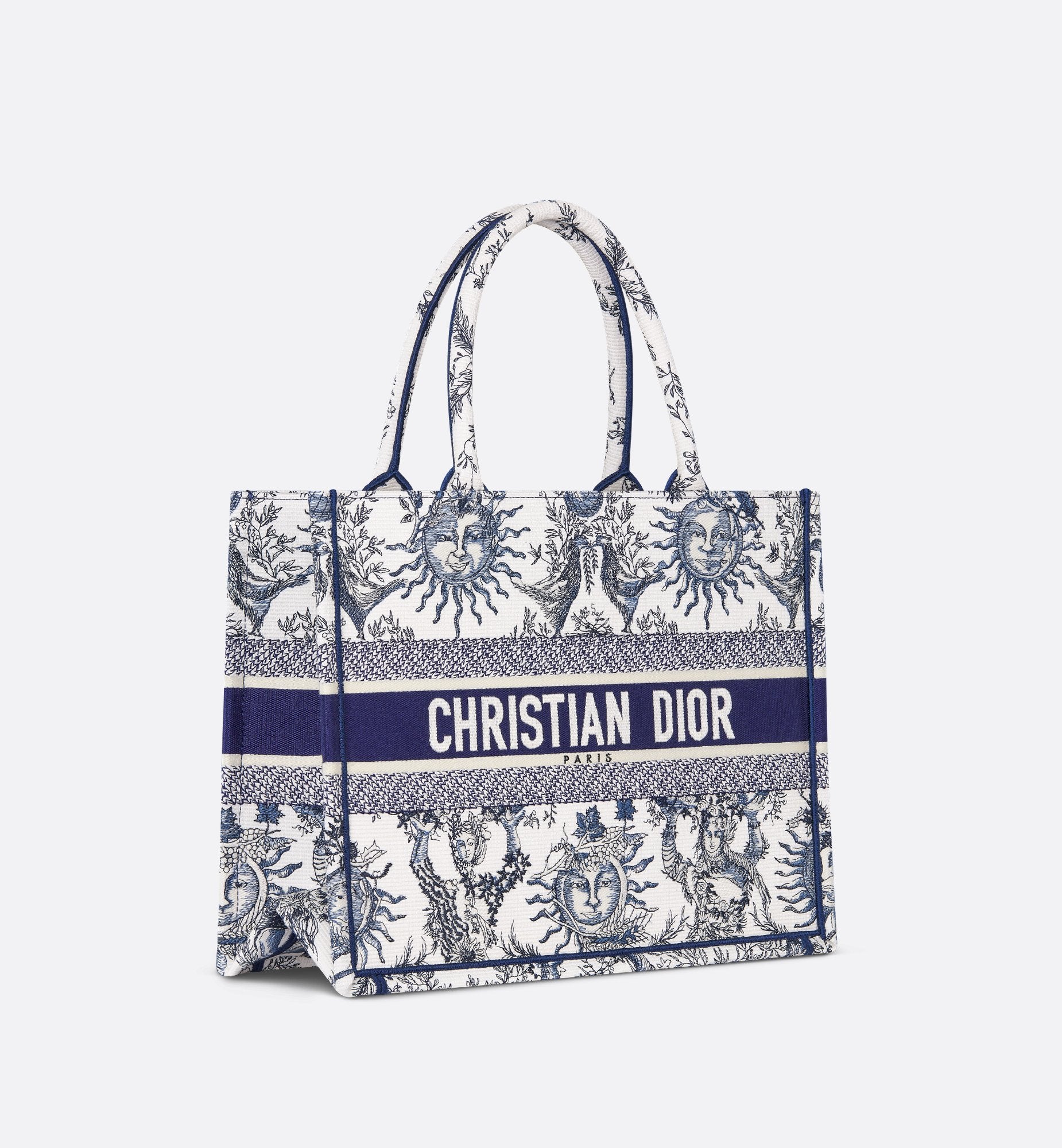 Medium Dior Book Tote White And Navy Blue Toile De Jouy Soleil Embroidery