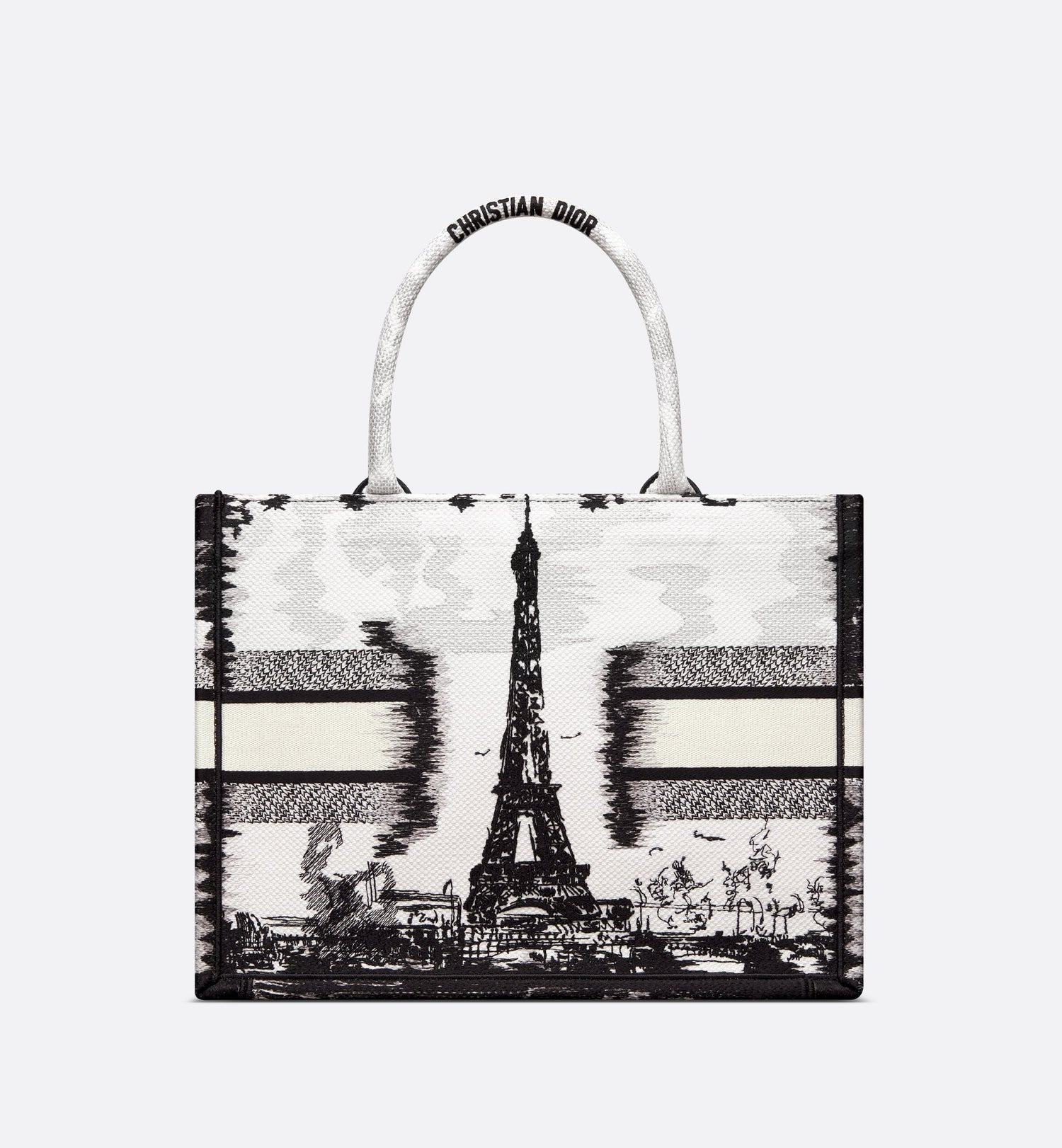 Medium Dior Book Tote White And Black Paris Embroidery