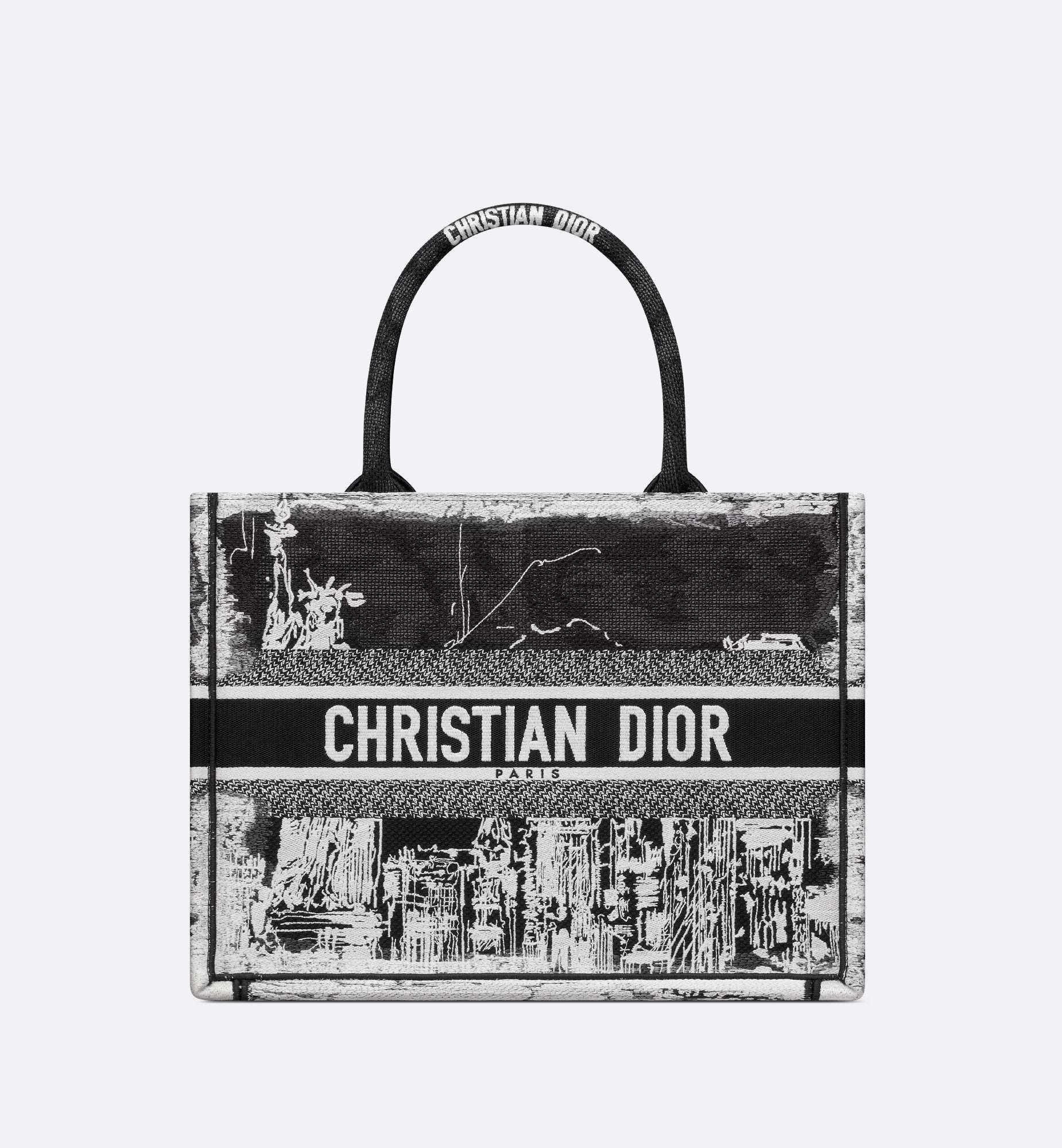 Medium Dior Book Tote White And Black New York Embroidery