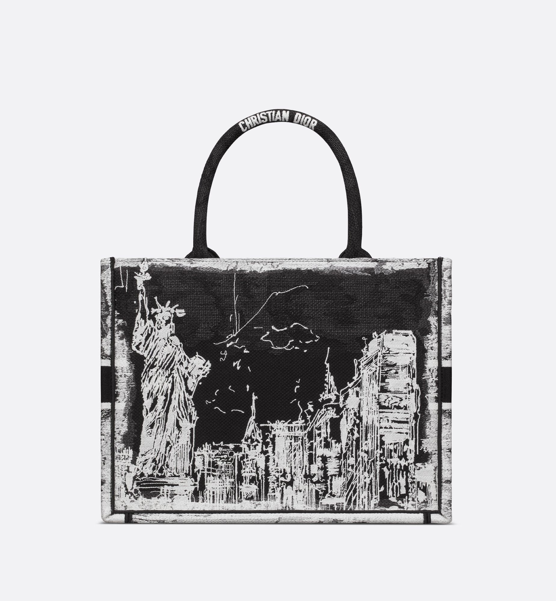 Medium Dior Book Tote White And Black New York Embroidery