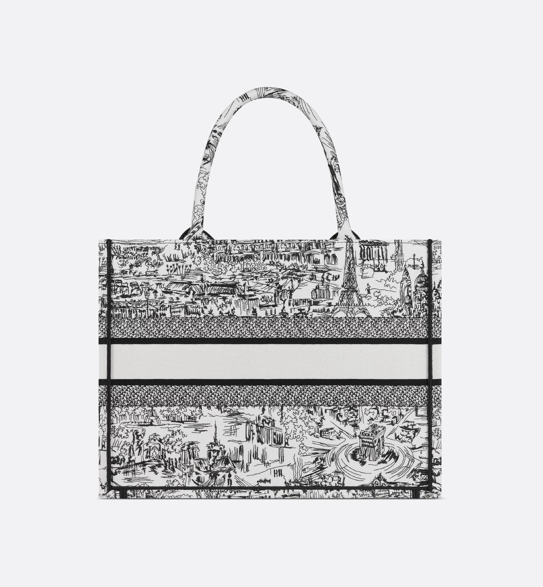 Medium Dior Book Tote White and Black Paris Allover Embroidery