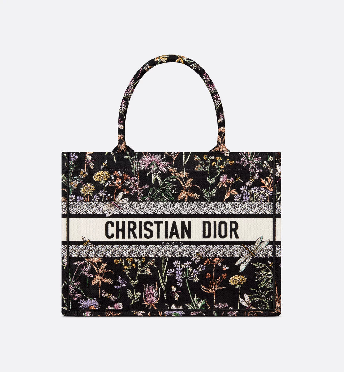 Medium Dior Book Tote Black Multicolor Dior Herbarium Embroidery