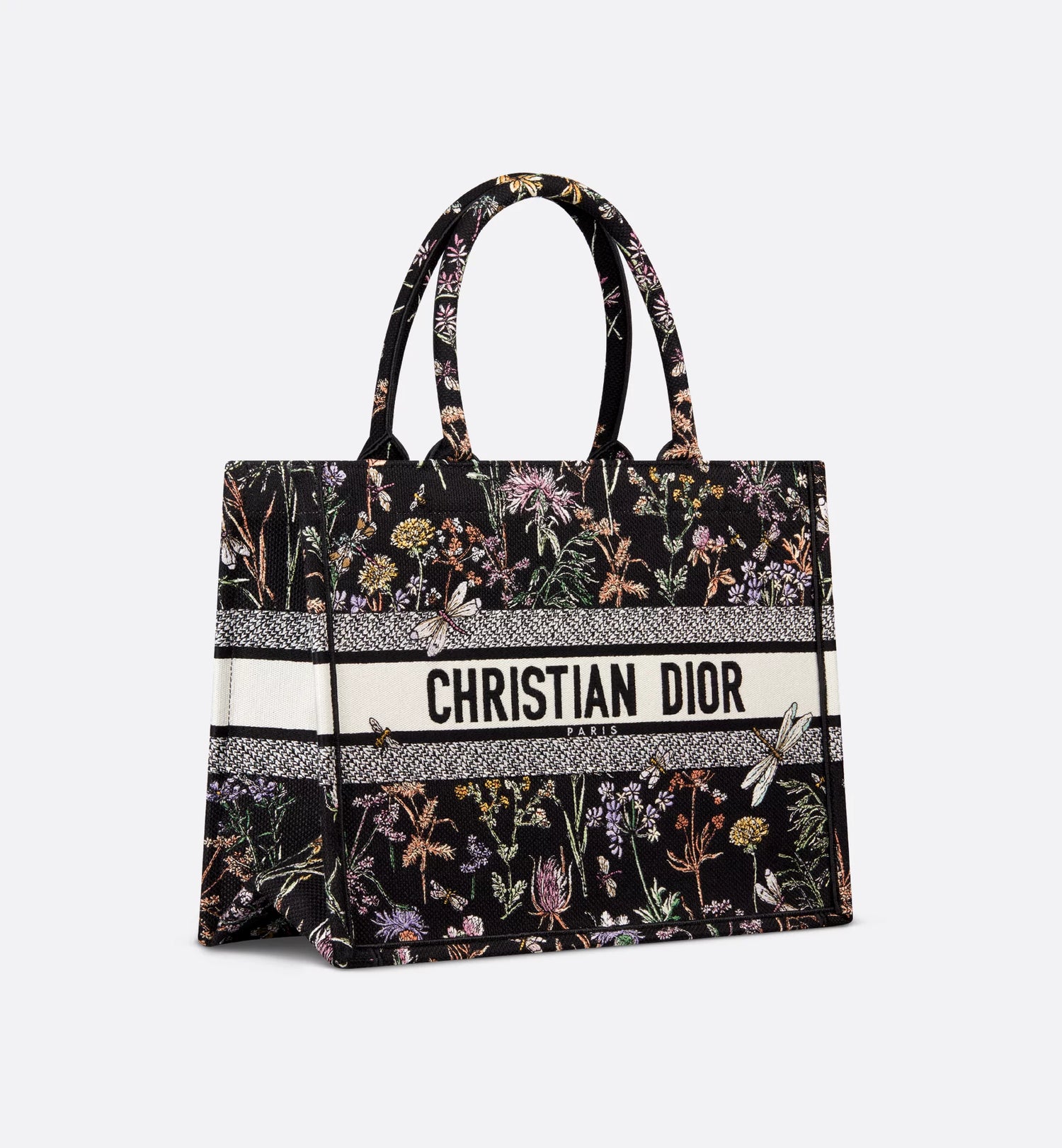 Medium Dior Book Tote Black Multicolor Dior Herbarium Embroidery 36 x Sands