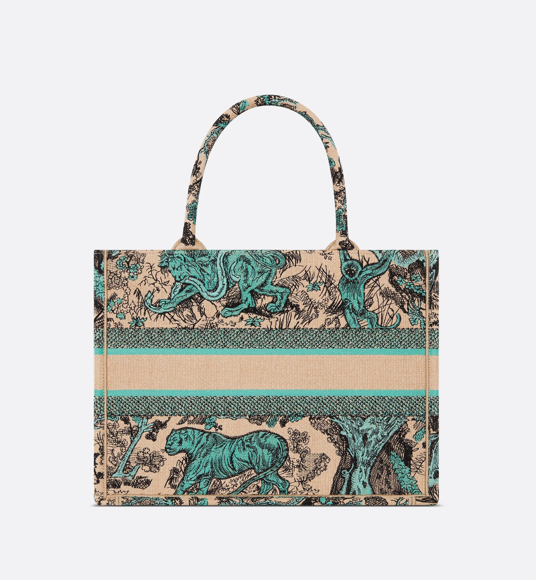 Medium Dioriviera Dior Book Tote Raffia With Aquamarina Toile De Jouy Sands