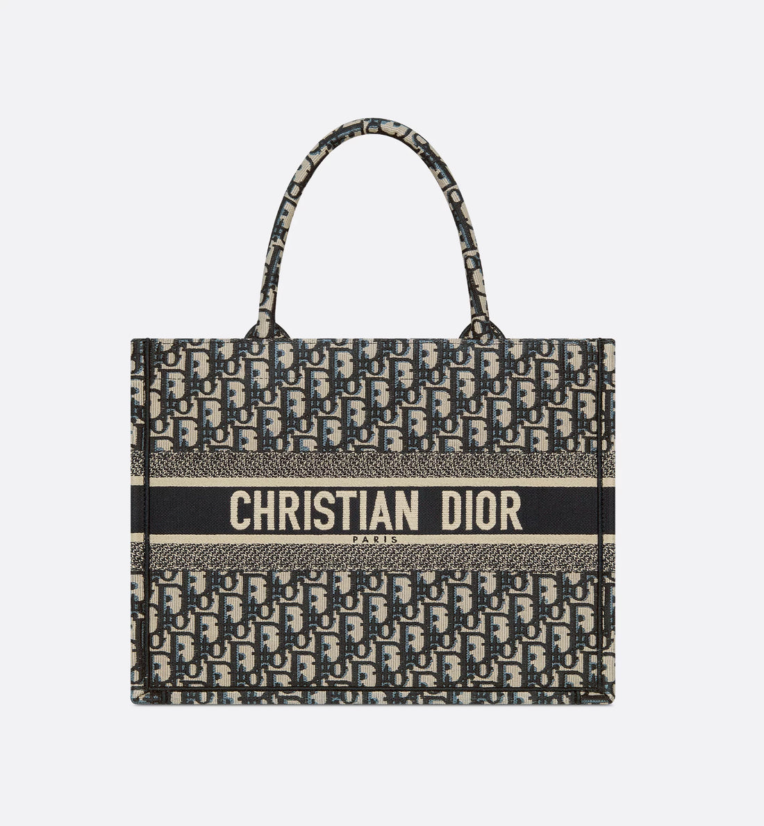 Medium Dior Book Tote Ecru and Blue Dior Oblique Embroidery