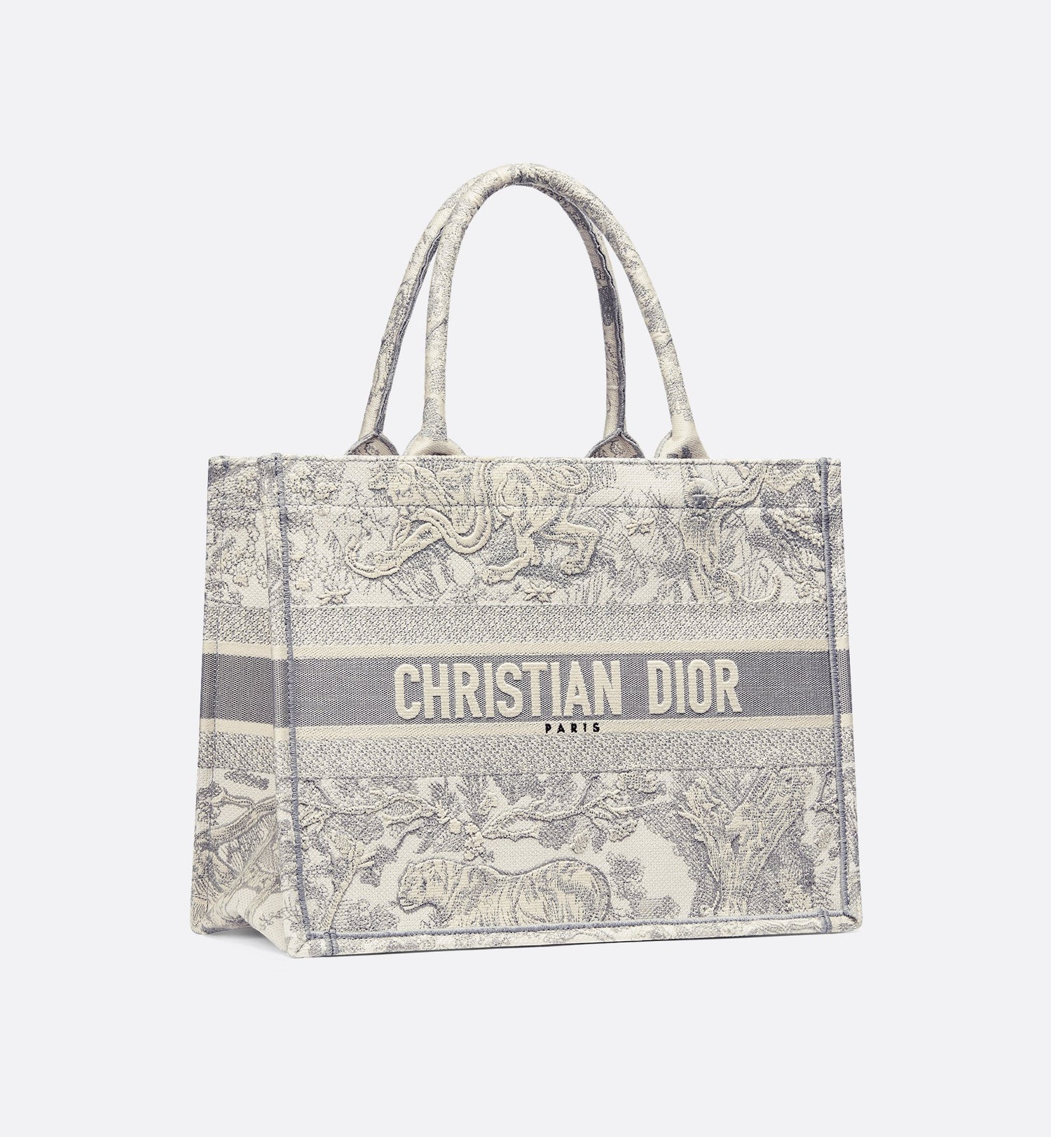 Medium Dior Book Tote Ecru and Gray Toile de Jouy Embroidery