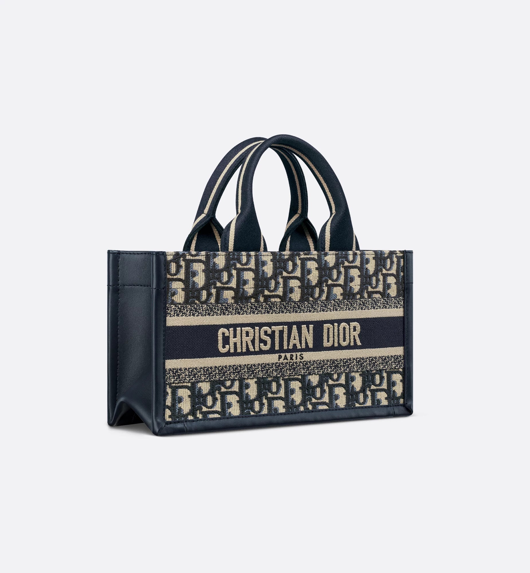 East-West Dior Book Tote with strap Blue Dior Oblique Embroidery and Calfskin