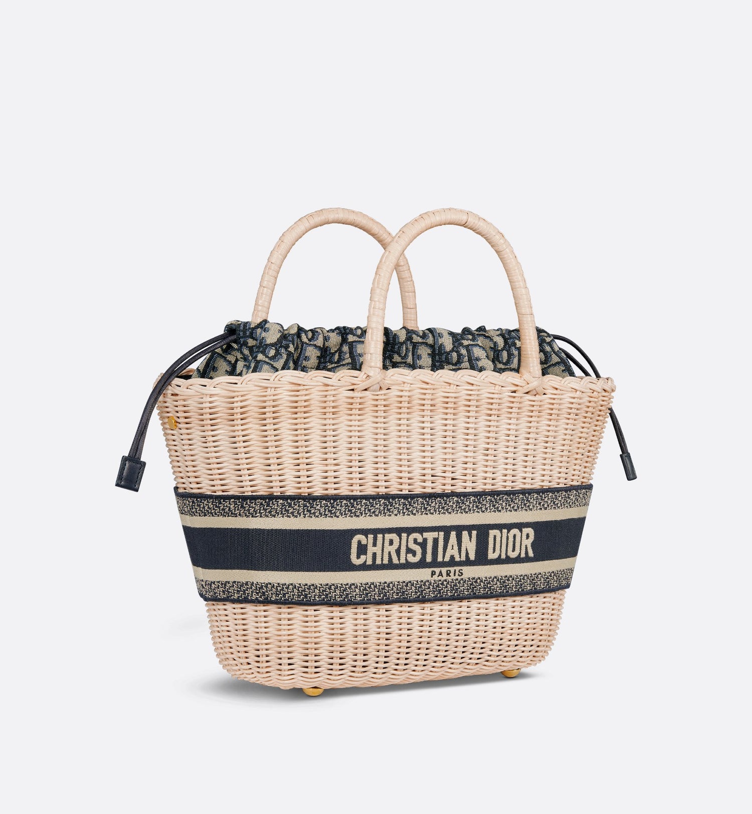 Hat Basket Bag Natural Wicker And Blue Dior Oblique Jacquard