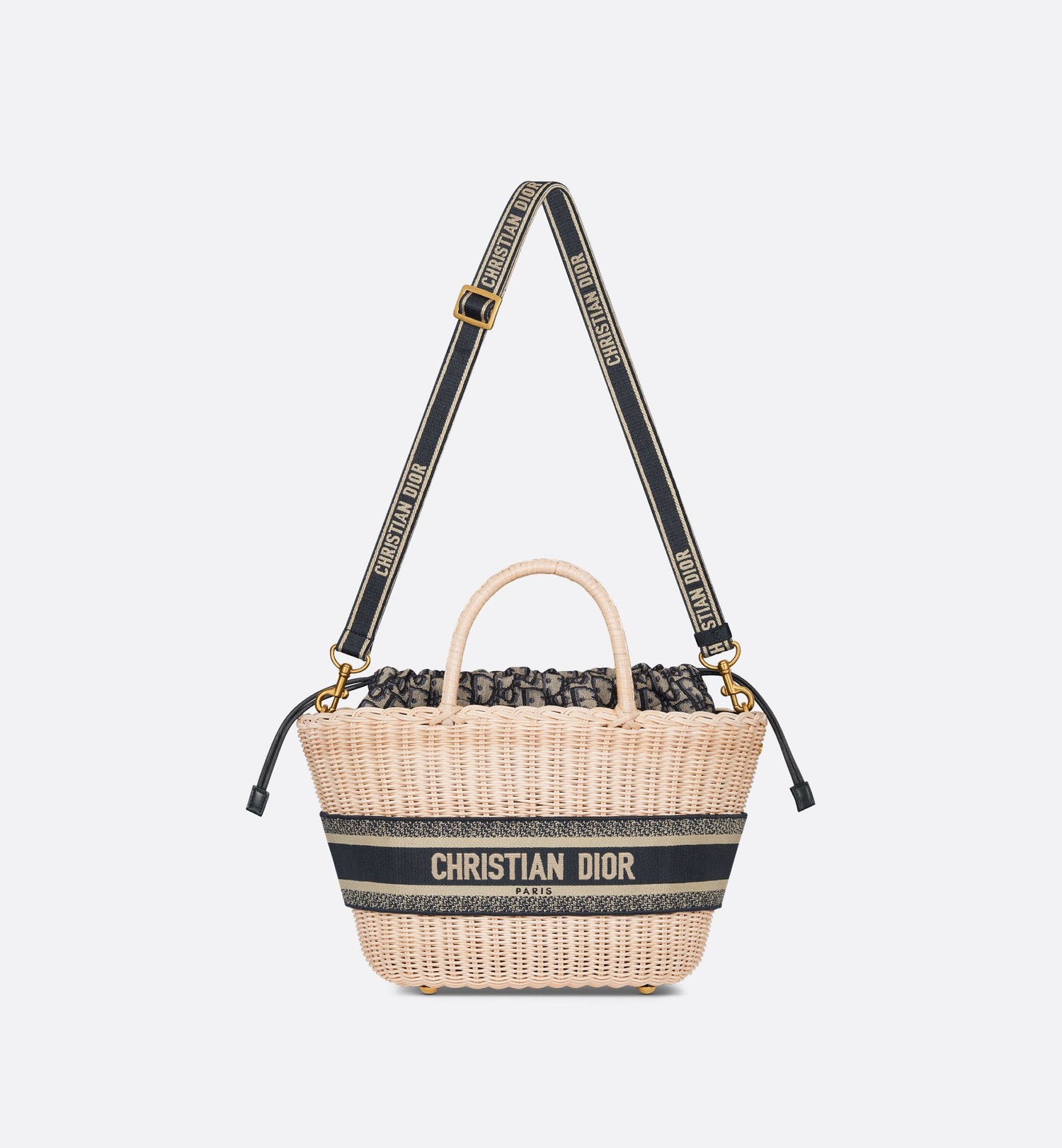 Hat Basket Bag Natural Wicker And Blue Dior Oblique Jacquard