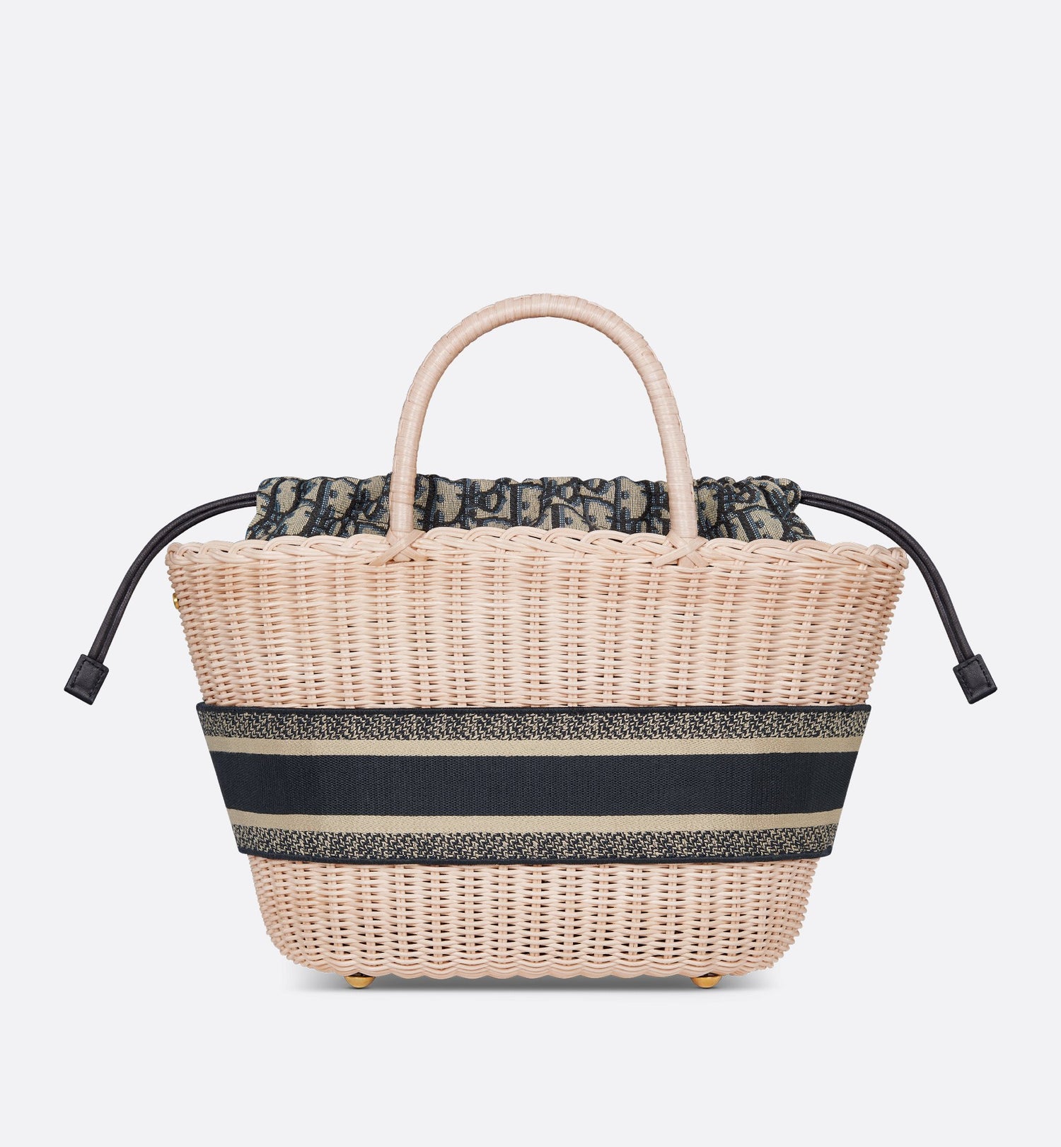 Hat Basket Bag Natural Wicker And Blue Dior Oblique Jacquard