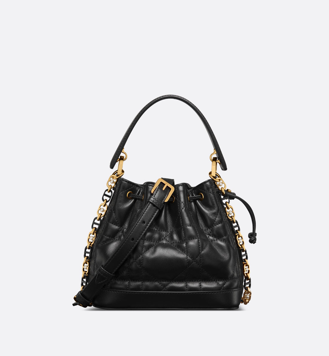 Small Dior Jolie Bucket Bag Black Macrocannage Lambskin And Calfskin