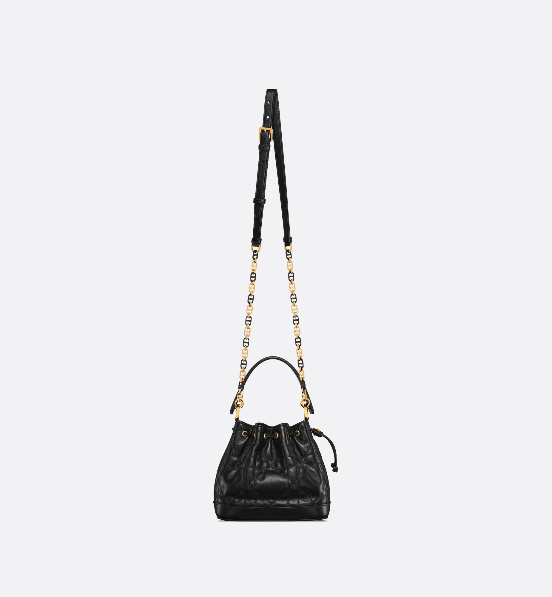 Small Dior Jolie Bucket Bag Black Macrocannage Lambskin And Calfskin