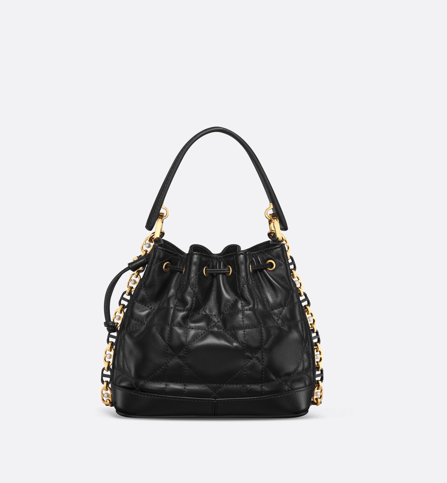 Small Dior Jolie Bucket Bag Black Macrocannage Lambskin And Calfskin