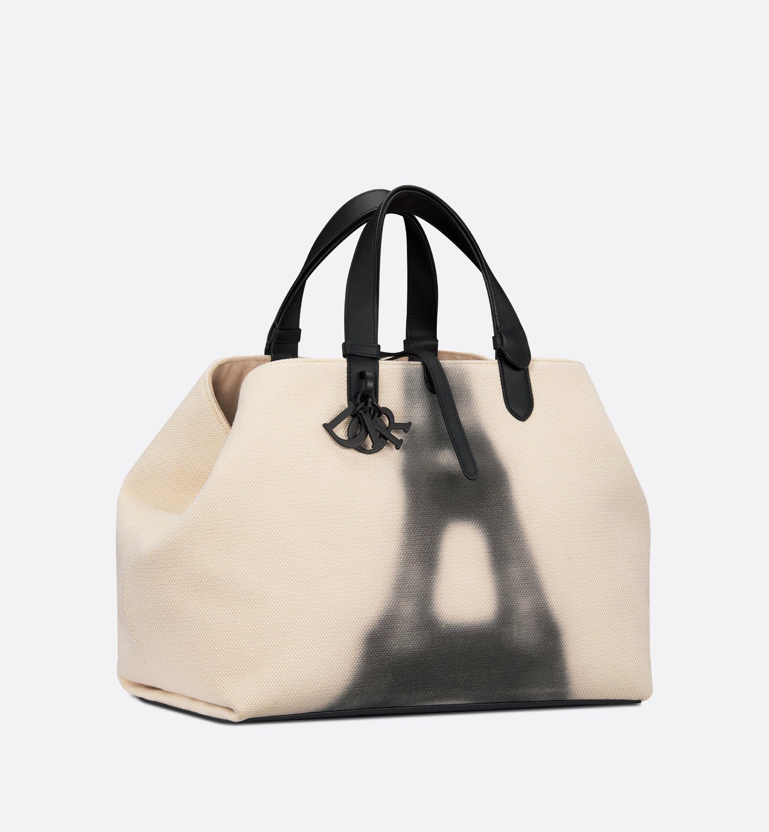 Large Dior Toujours Bag Latte And Black Canvas With Eiffel Tower Print