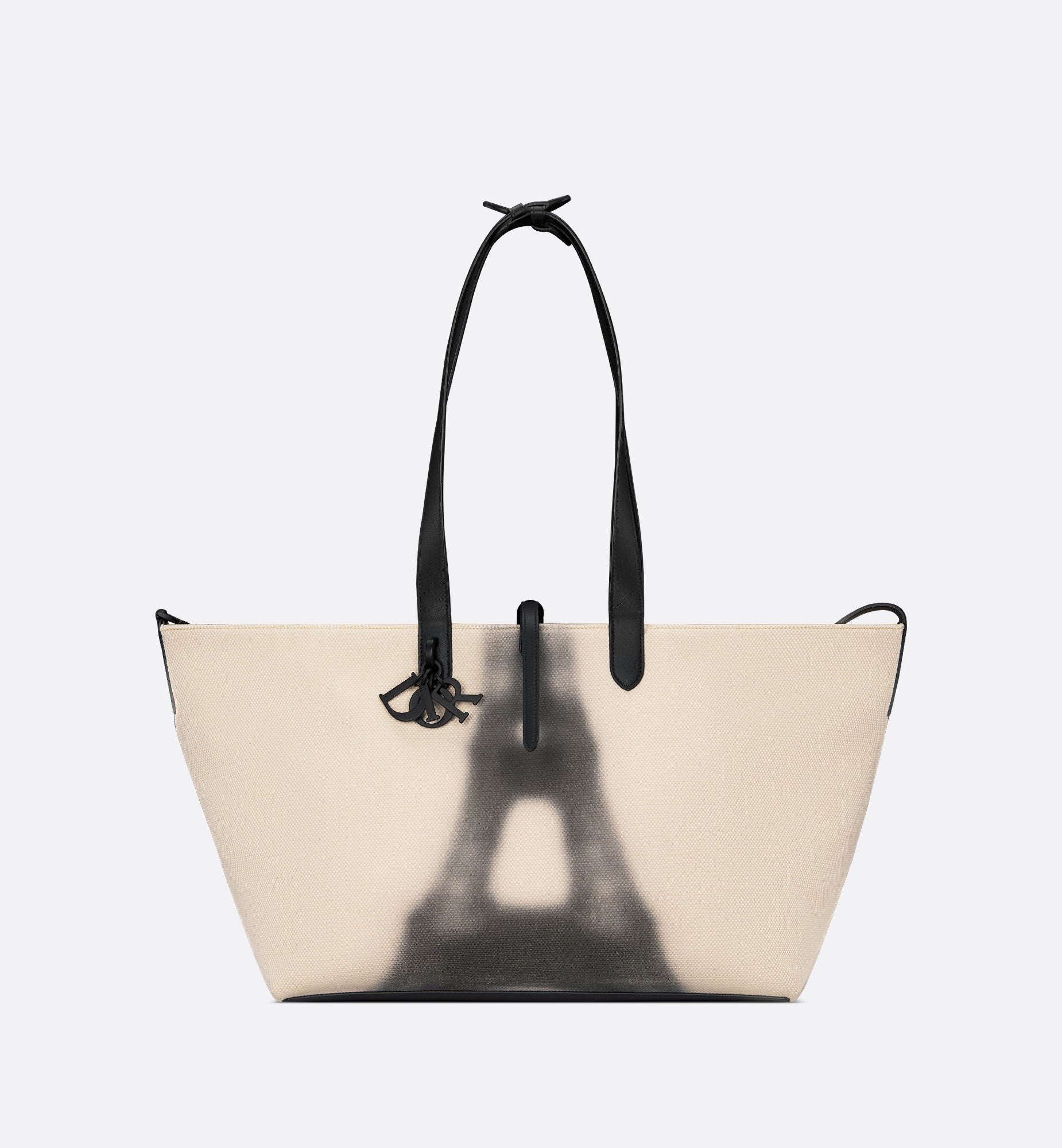 Large Dior Toujours Bag Latte And Black Canvas With Eiffel Tower Print