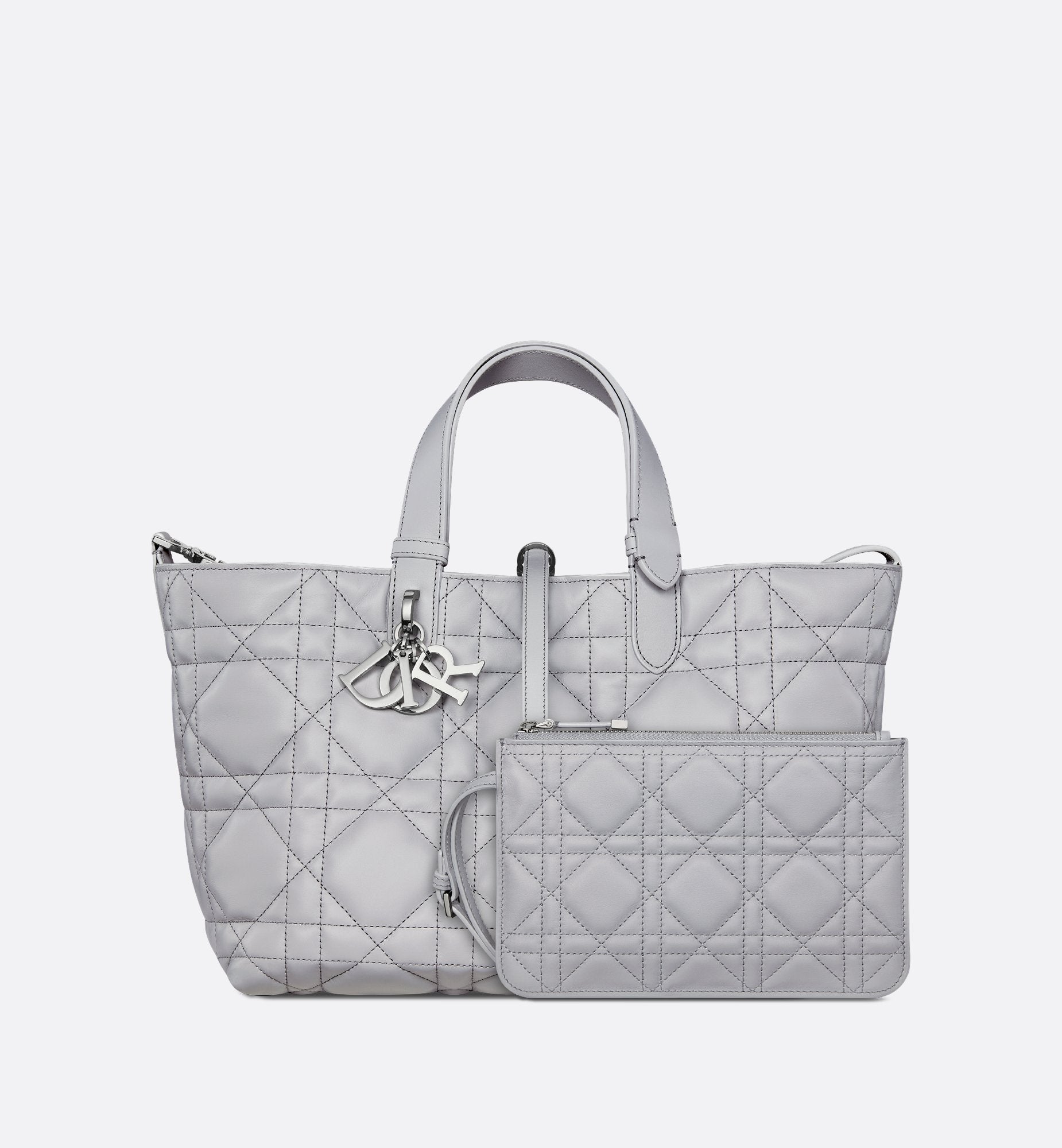 Medium Dior Toujours Bag Gray Macrocannage Calfskin