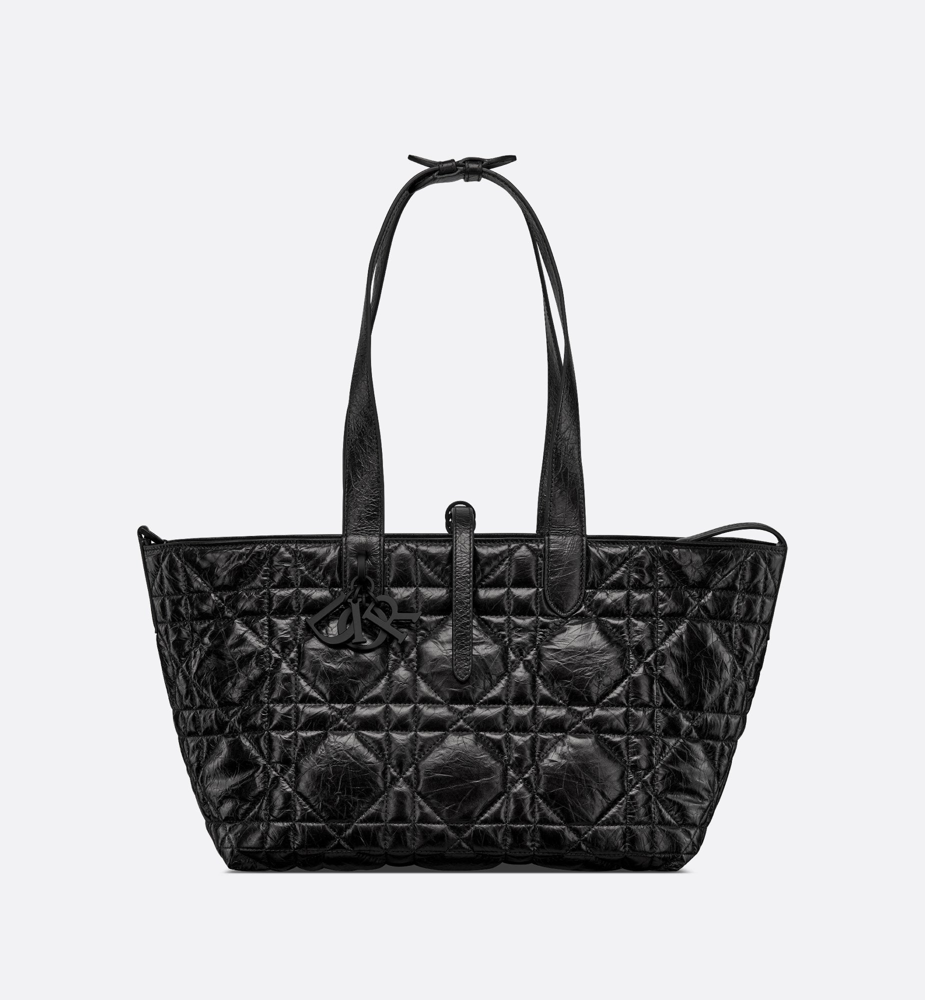 Medium Dior Toujours Bag Black Macrocannage Crinkled Calfskin