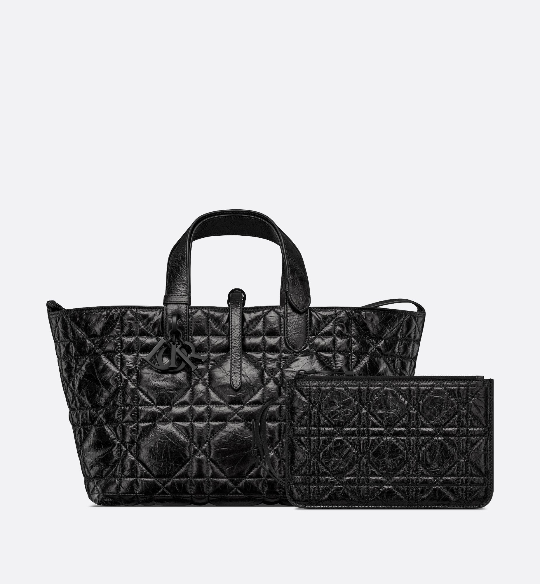 Medium Dior Toujours Bag Black Macrocannage Crinkled Calfskin