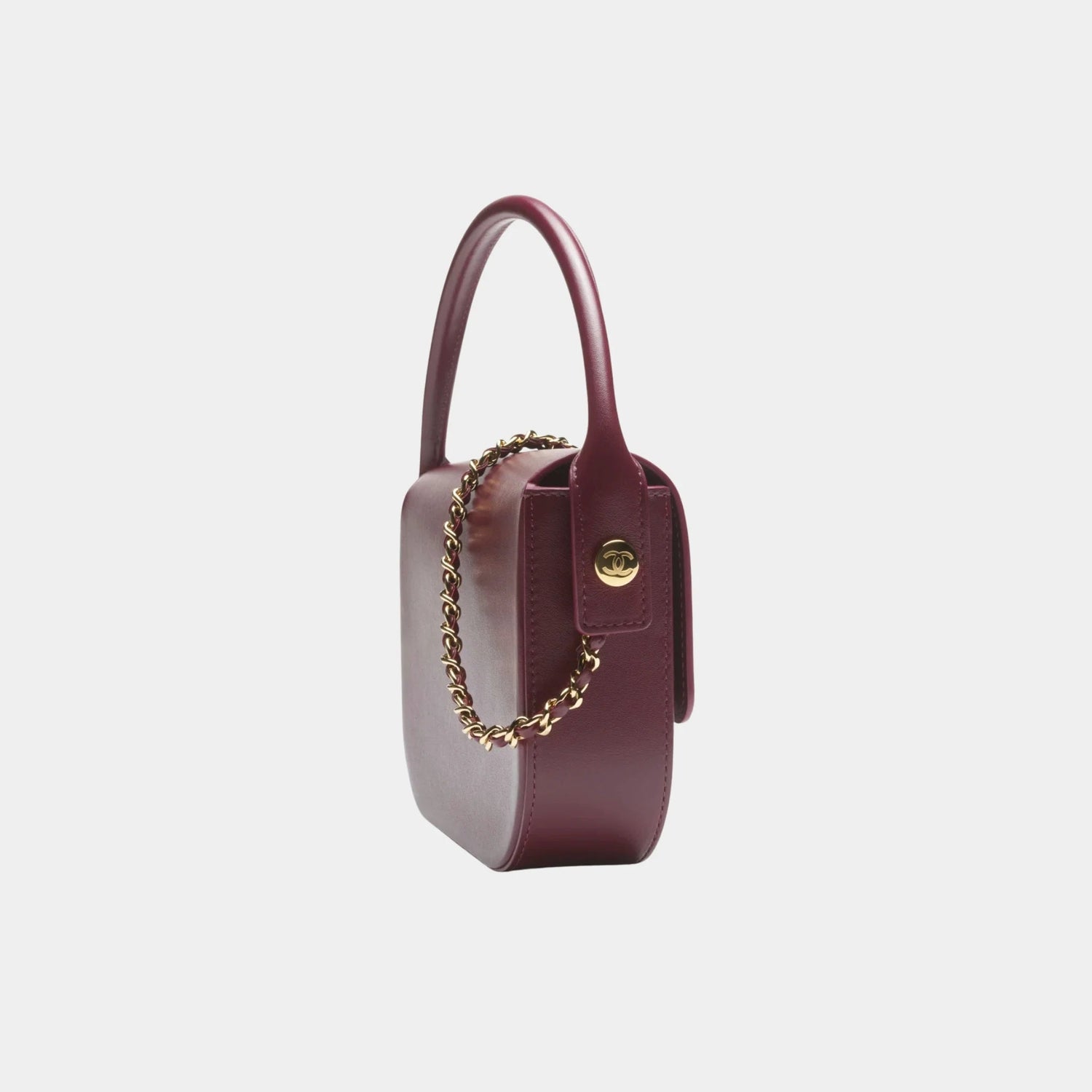 Mini Flap Bag with Top Handle in Dark Burgundy Shiny Calfskin
