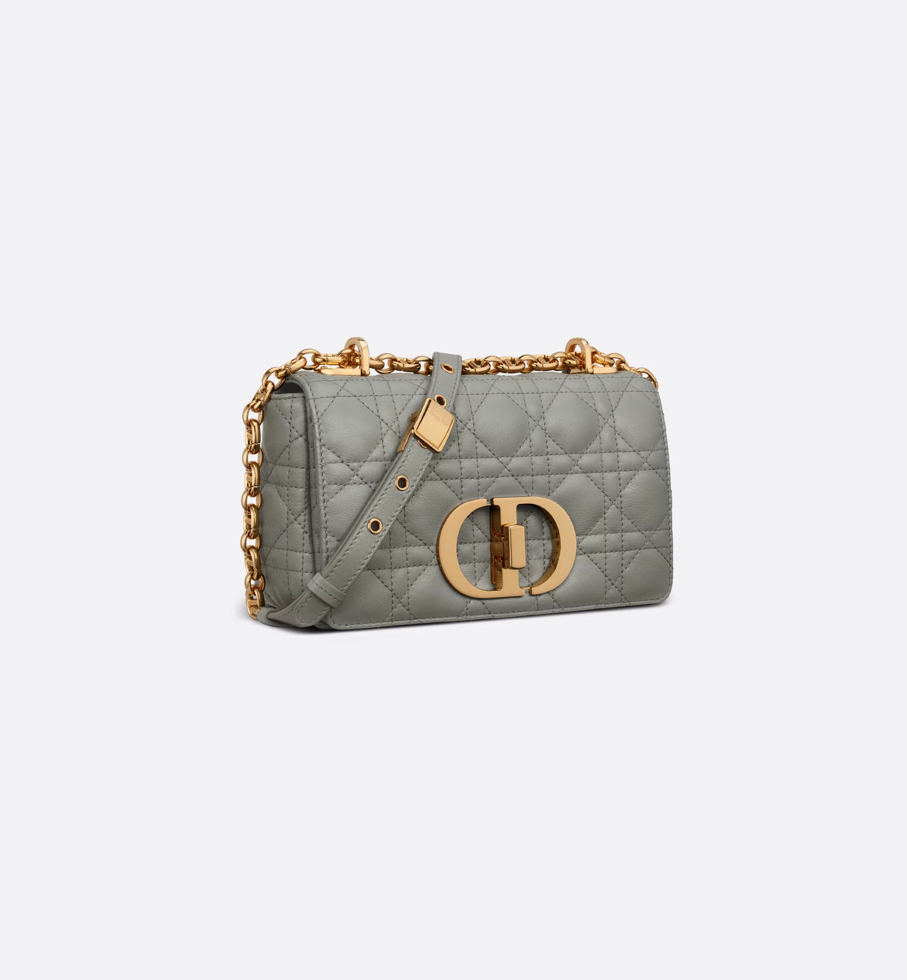 Small Dior Caro Bag Stone Gray Supple Cannage Calfskin