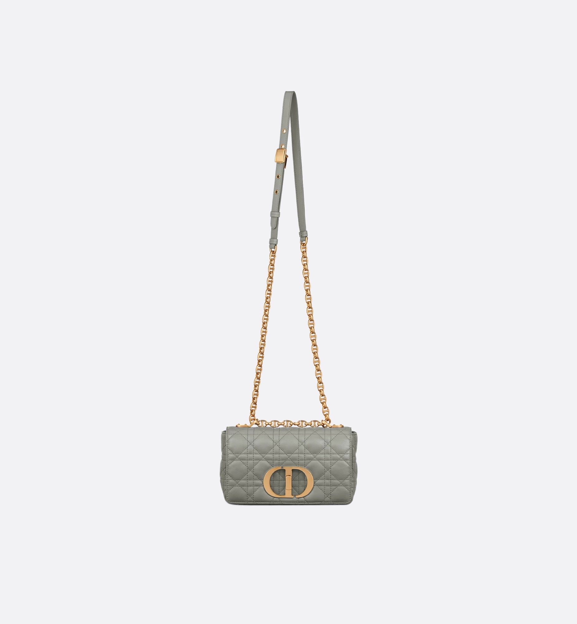 Small Dior Caro Bag Stone Gray Supple Cannage Calfskin