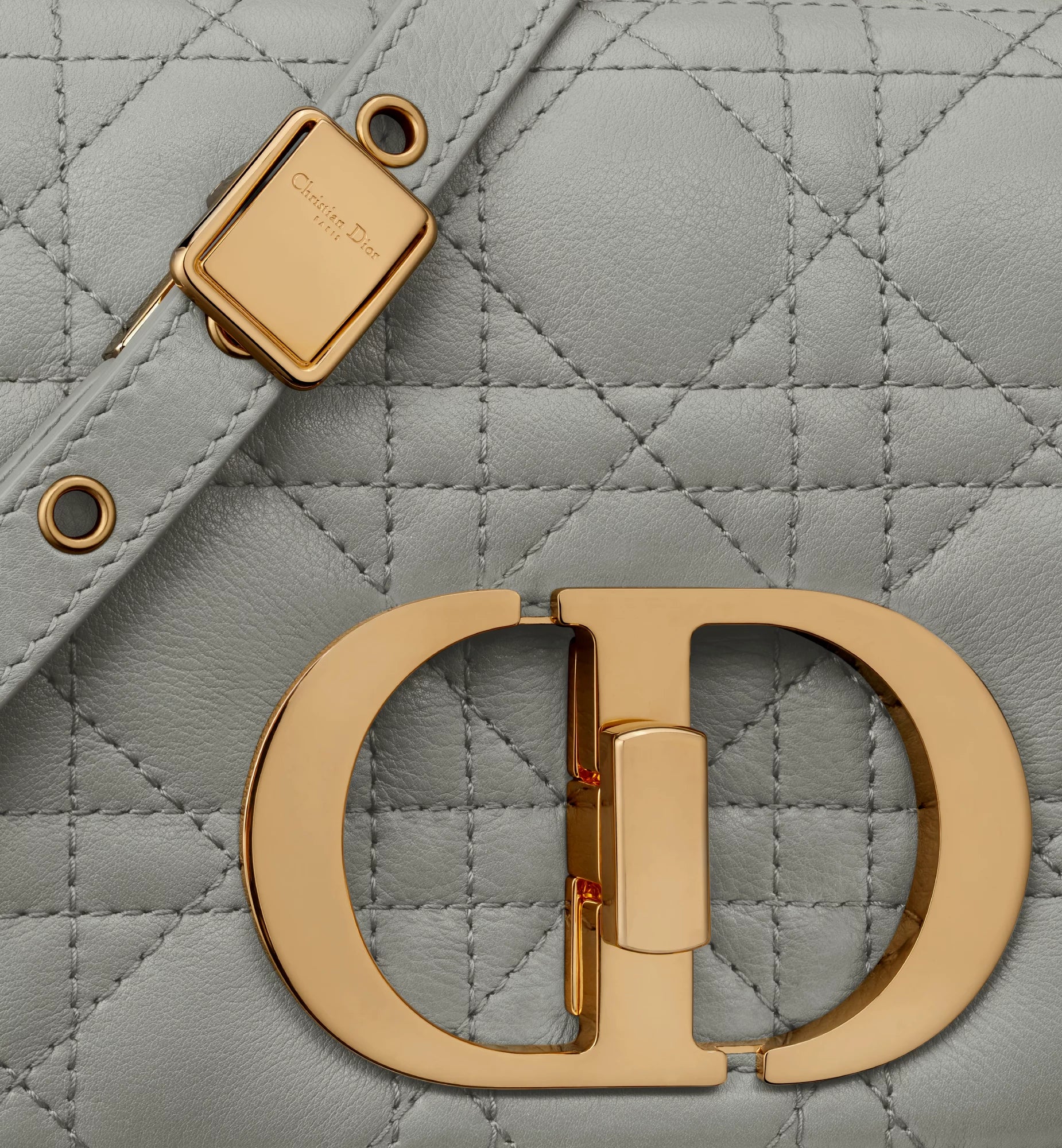 Small Dior Caro Bag Stone Gray Supple Cannage Calfskin