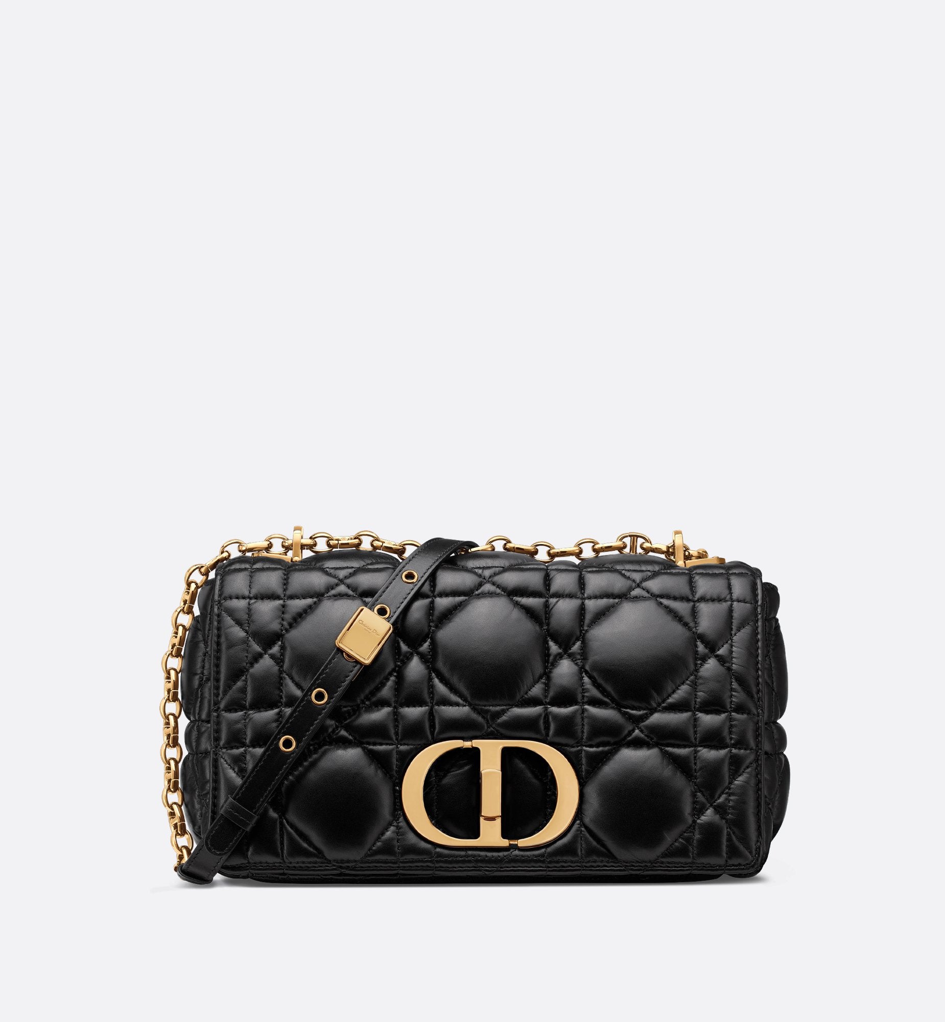 Medium Dior Caro Bag Black Quilted Macrocannage Calfskin