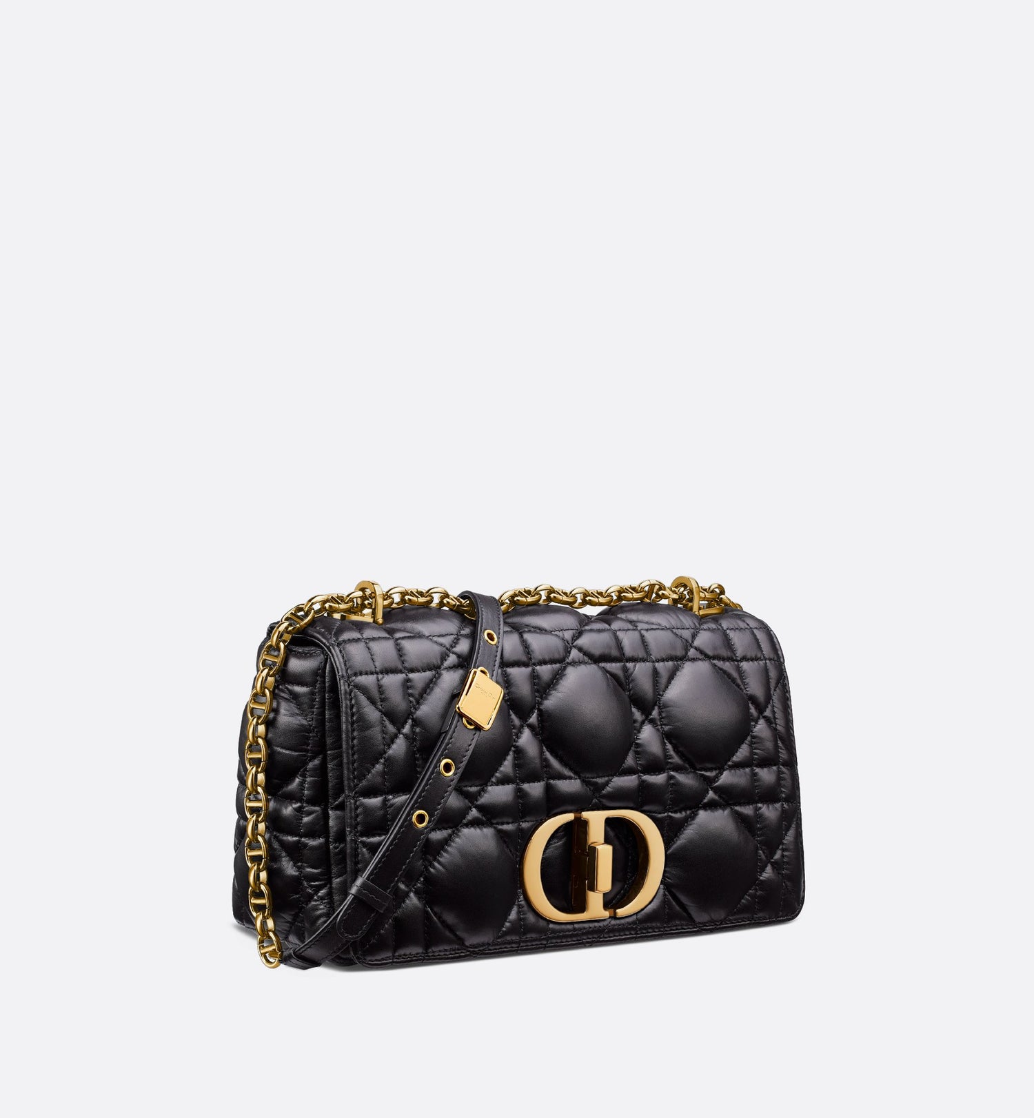 Medium Dior Caro Bag Black Quilted Macrocannage Calfskin