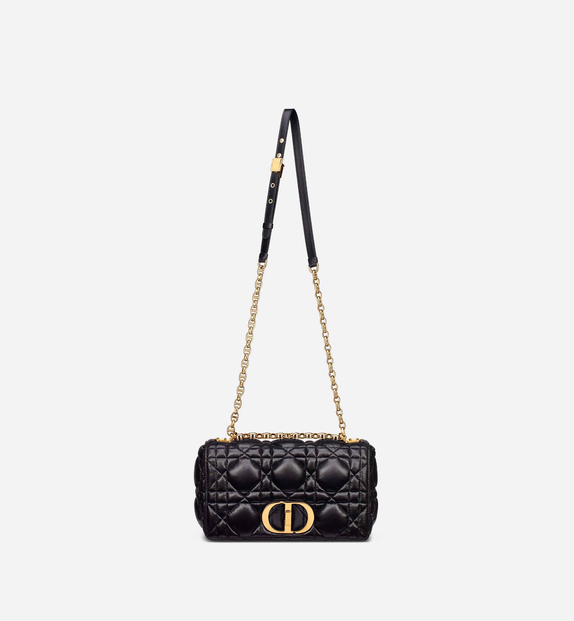 Medium Dior Caro Bag Black Quilted Macrocannage Calfskin