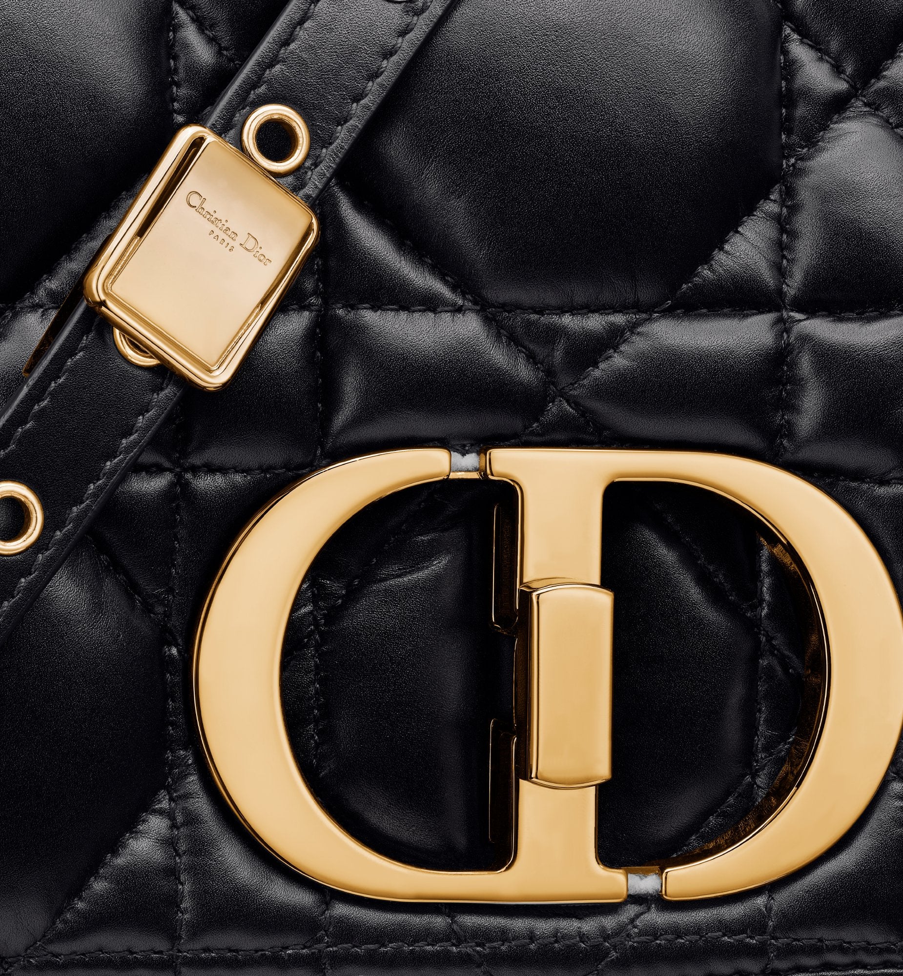 Medium Dior Caro Bag Black Quilted Macrocannage Calfskin