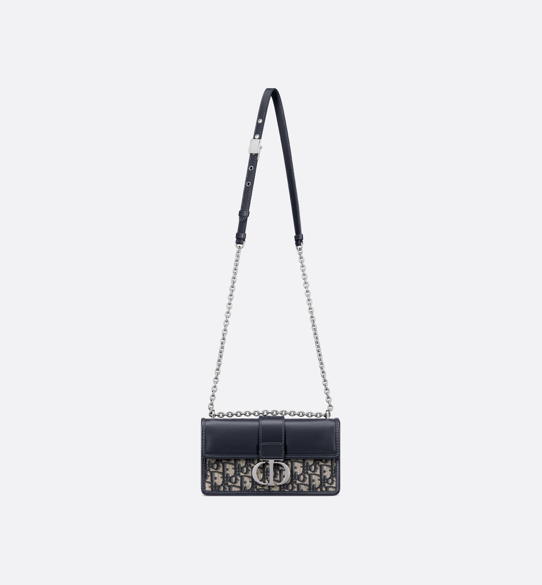 30 Montaigne East-West Bag with Chain Blue Dior Oblique Jacquard and Smooth Calfskin