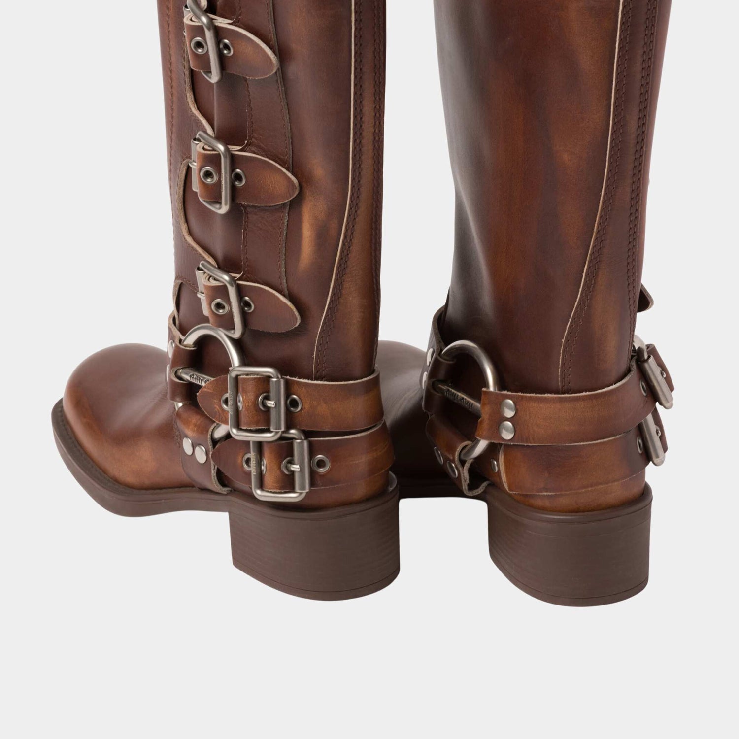 Miu Miu Leather boots Logo Engraved Harness Ring Sienna, Closeup