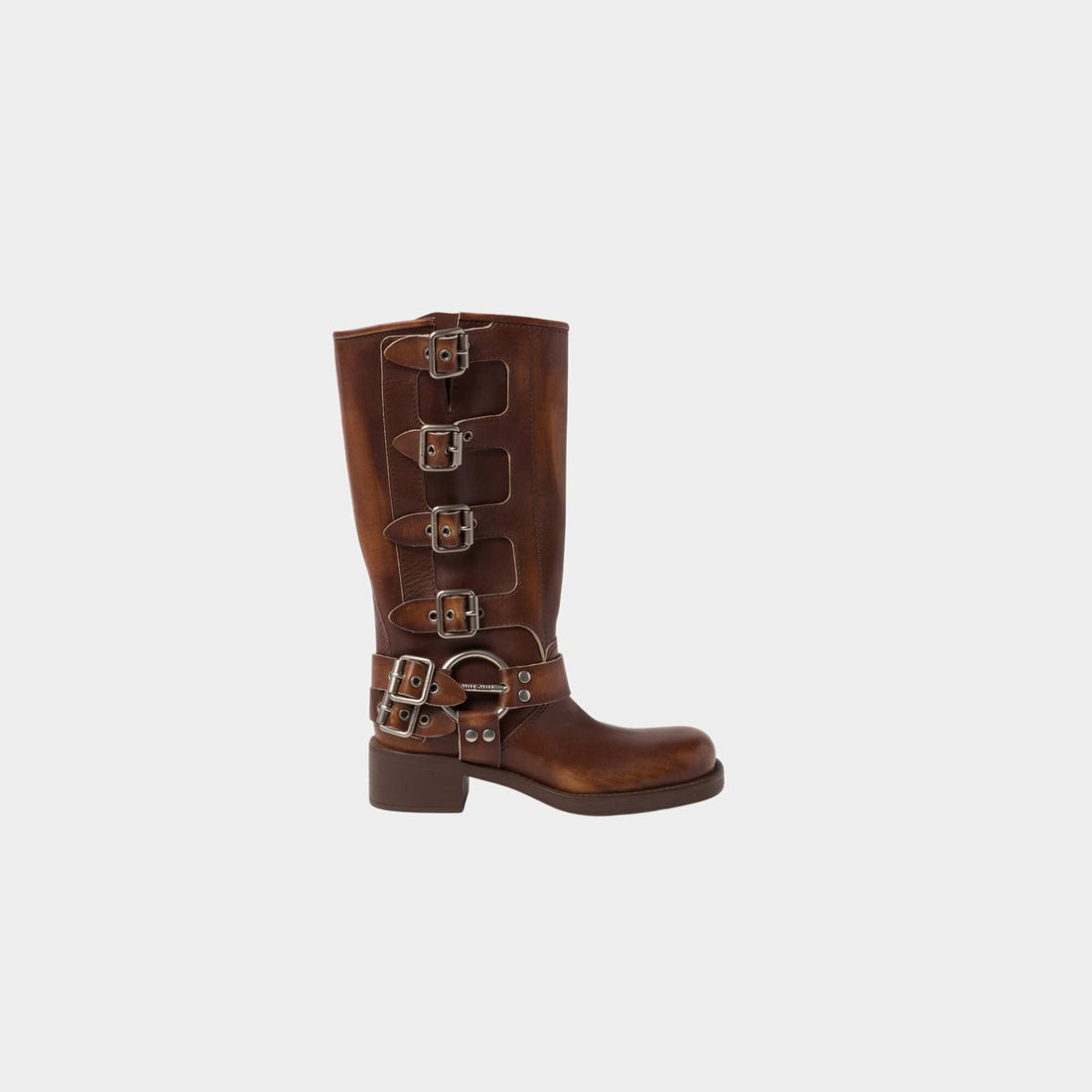 Miu Miu Leather boots Logo Engraved Harness Ring Sienna, Side