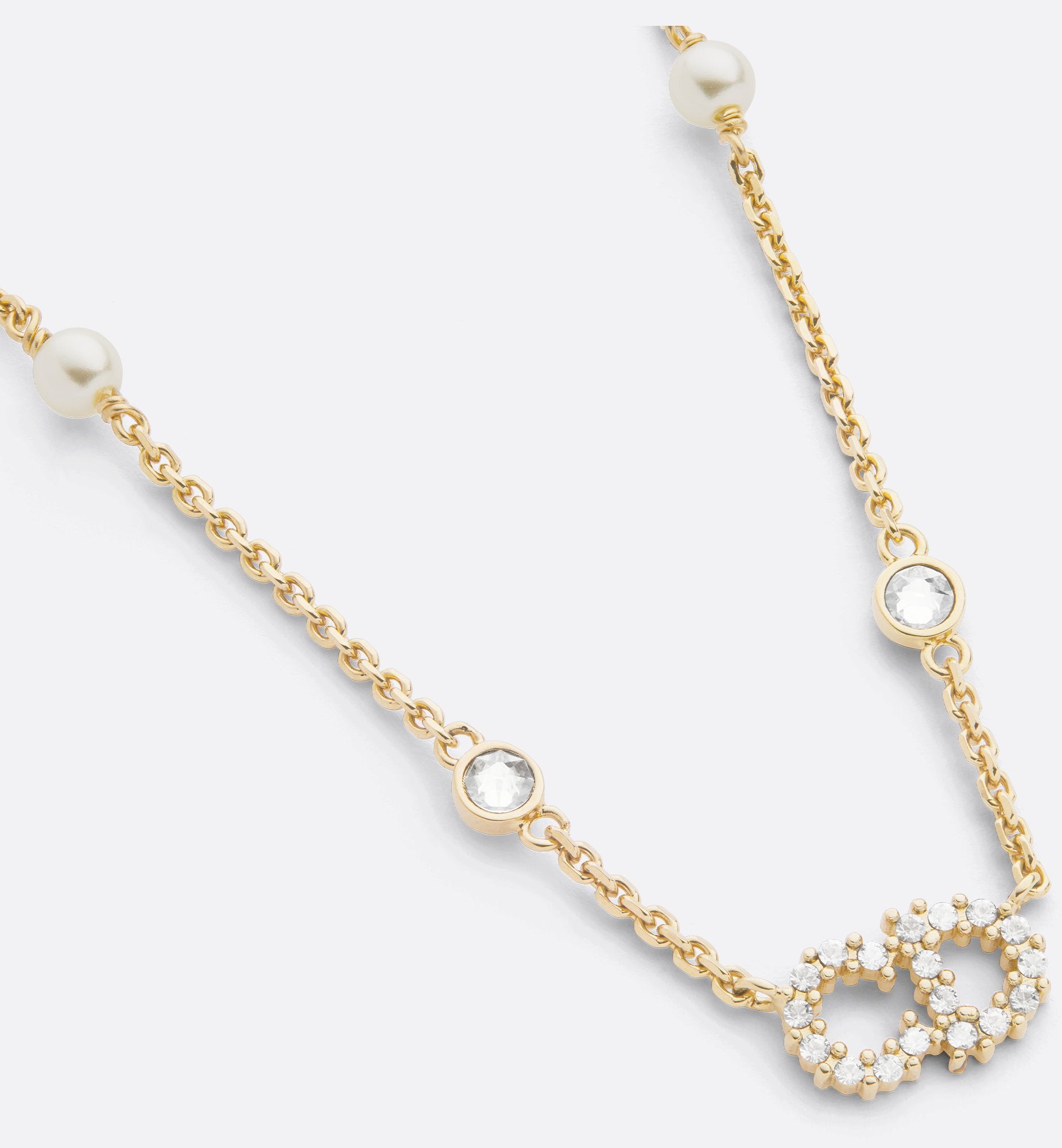 Clair D Lune Necklace Gold Finish Metal White Resin Pearls And White Crystals