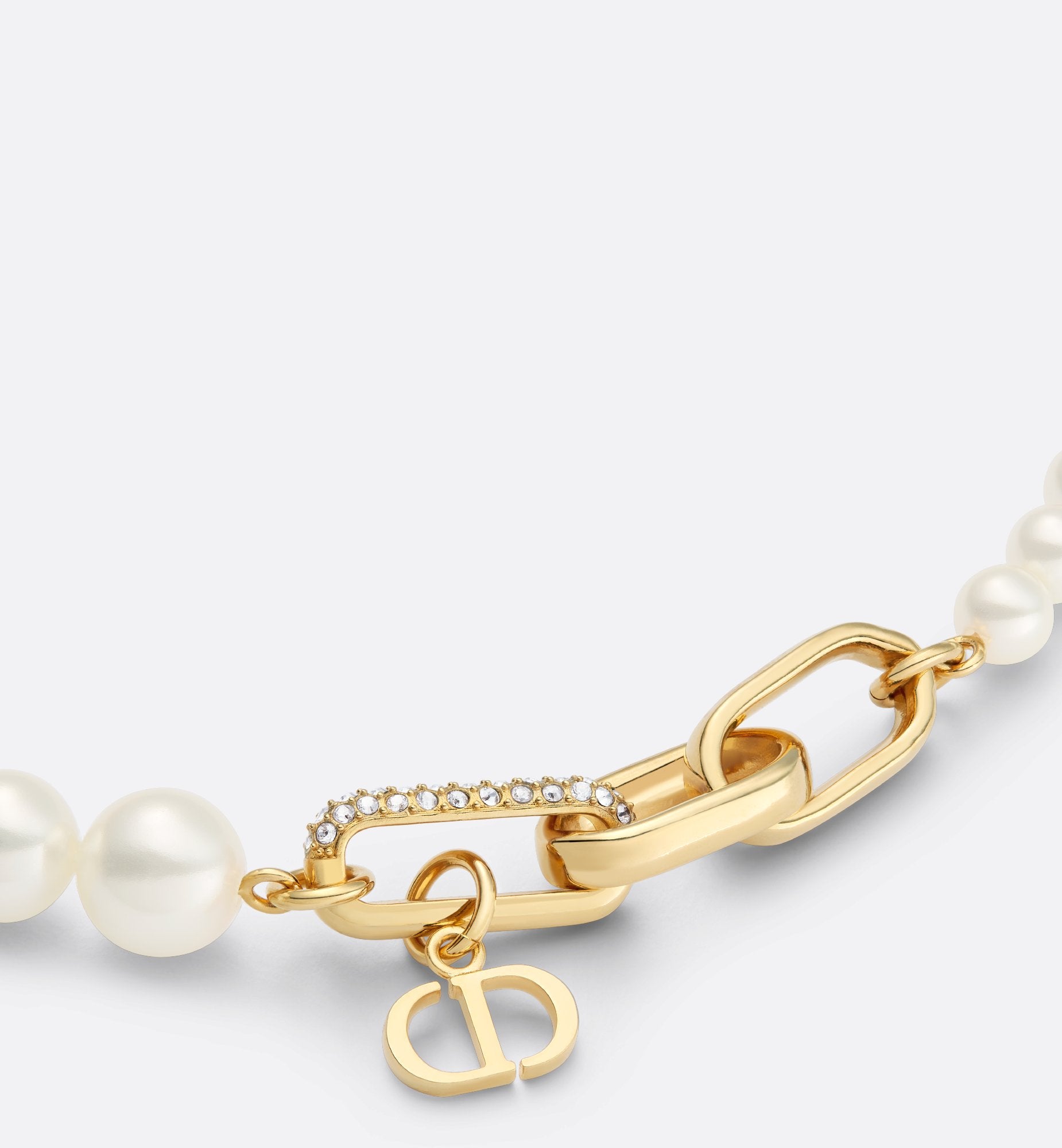 D Fusion Necklace Gold Finish Metal With White Resin Pearls And Silver-Tone Crystals