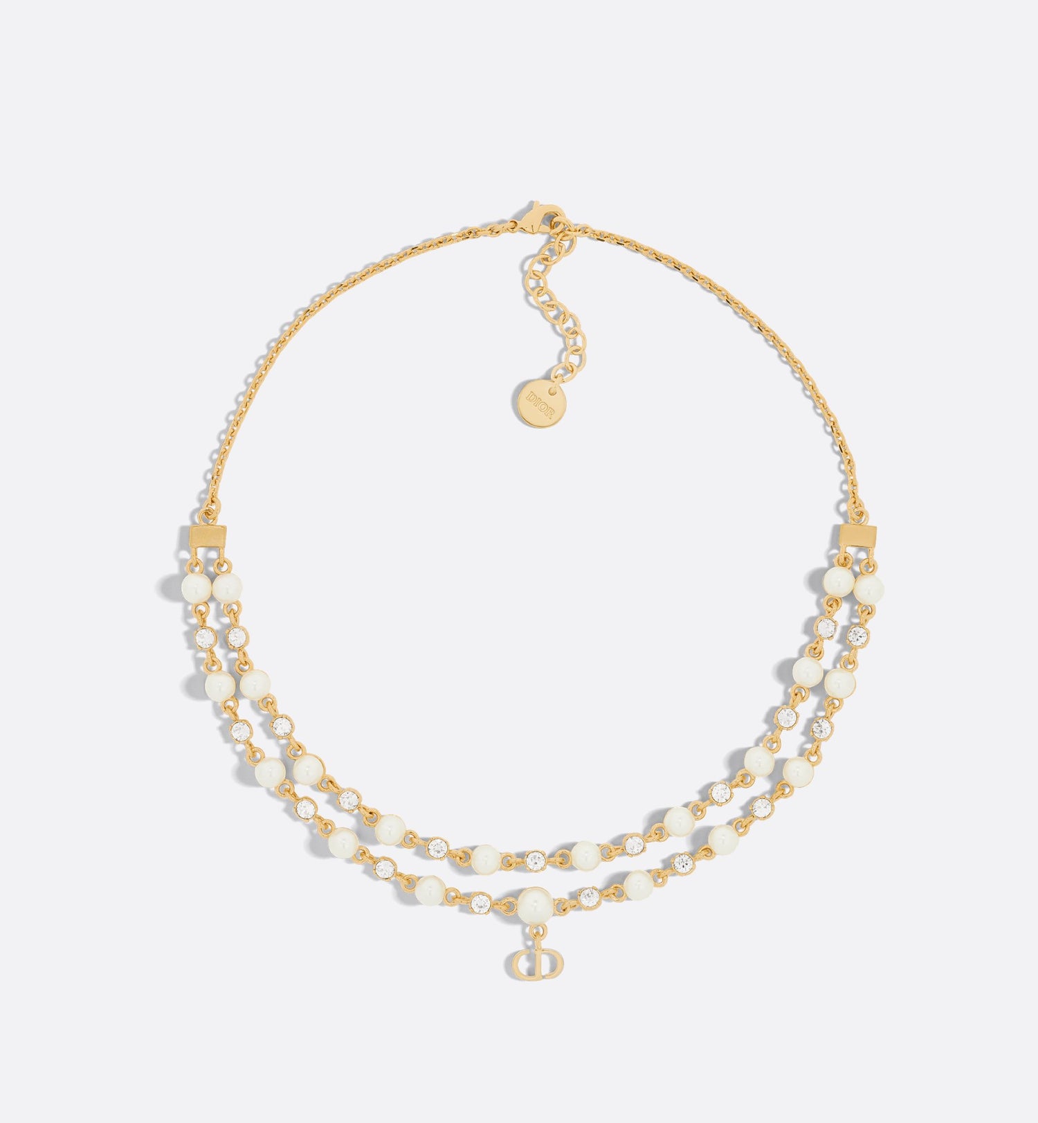 Petit Cd Treasure Necklace Gold Finish Metal With White Resin Pearls And Silver-Tone Crystals