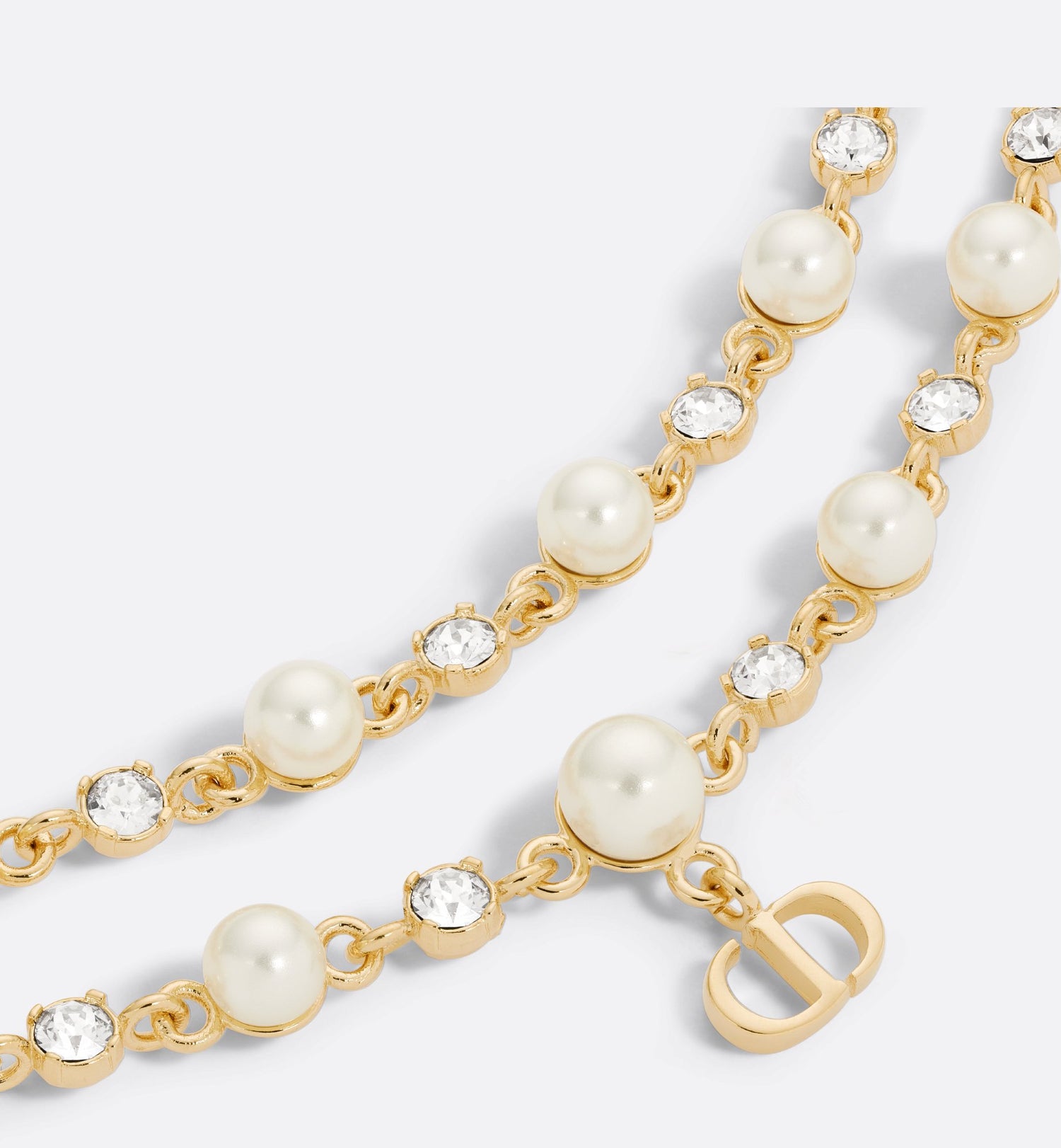 Petit Cd Treasure Necklace Gold Finish Metal With White Resin Pearls And Silver-Tone Crystals