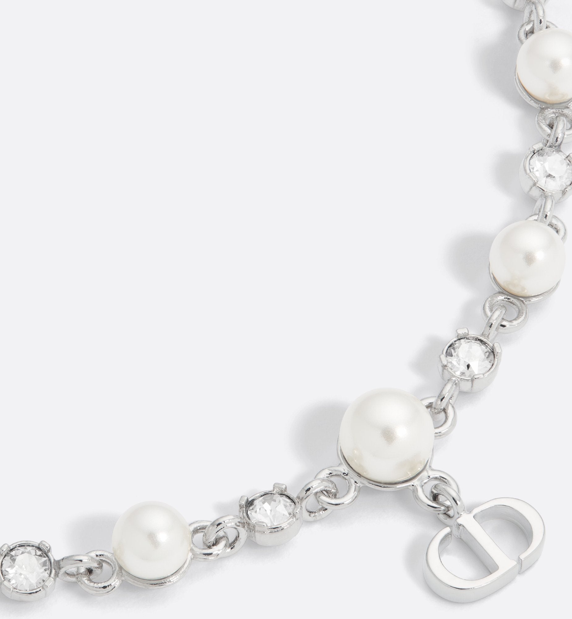 Petit Cd Treasure Necklace Silver Finish Metal With White Resin Pearls And Silver-Tone Crystals