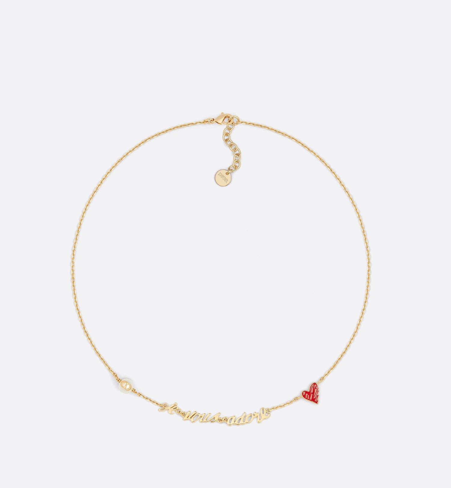 Dioramour Je Vous Adore Necklace Gold Finish Metal With White Resin Pearl And Red Lacquer