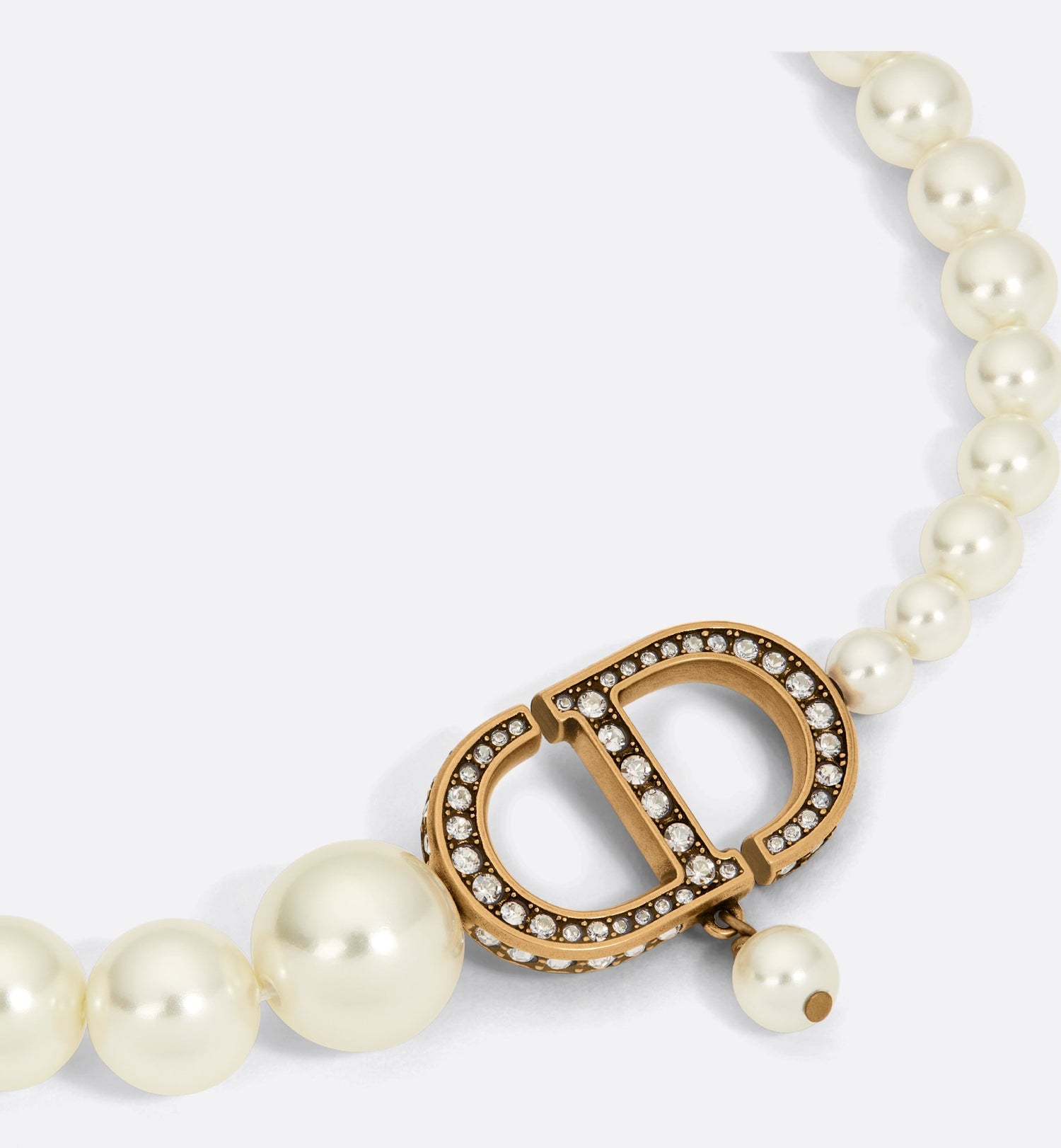 30 Montaigne Necklace Antique Gold Finish Metal With White Resin Pearls And Silver-Tone Crystals