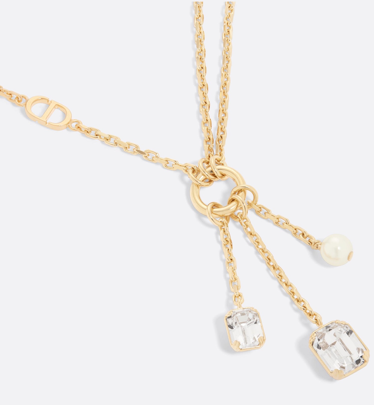 Petit Cd Necklace Gold Finish Metal With White Resin Pearl And Silver-Tone Crystals