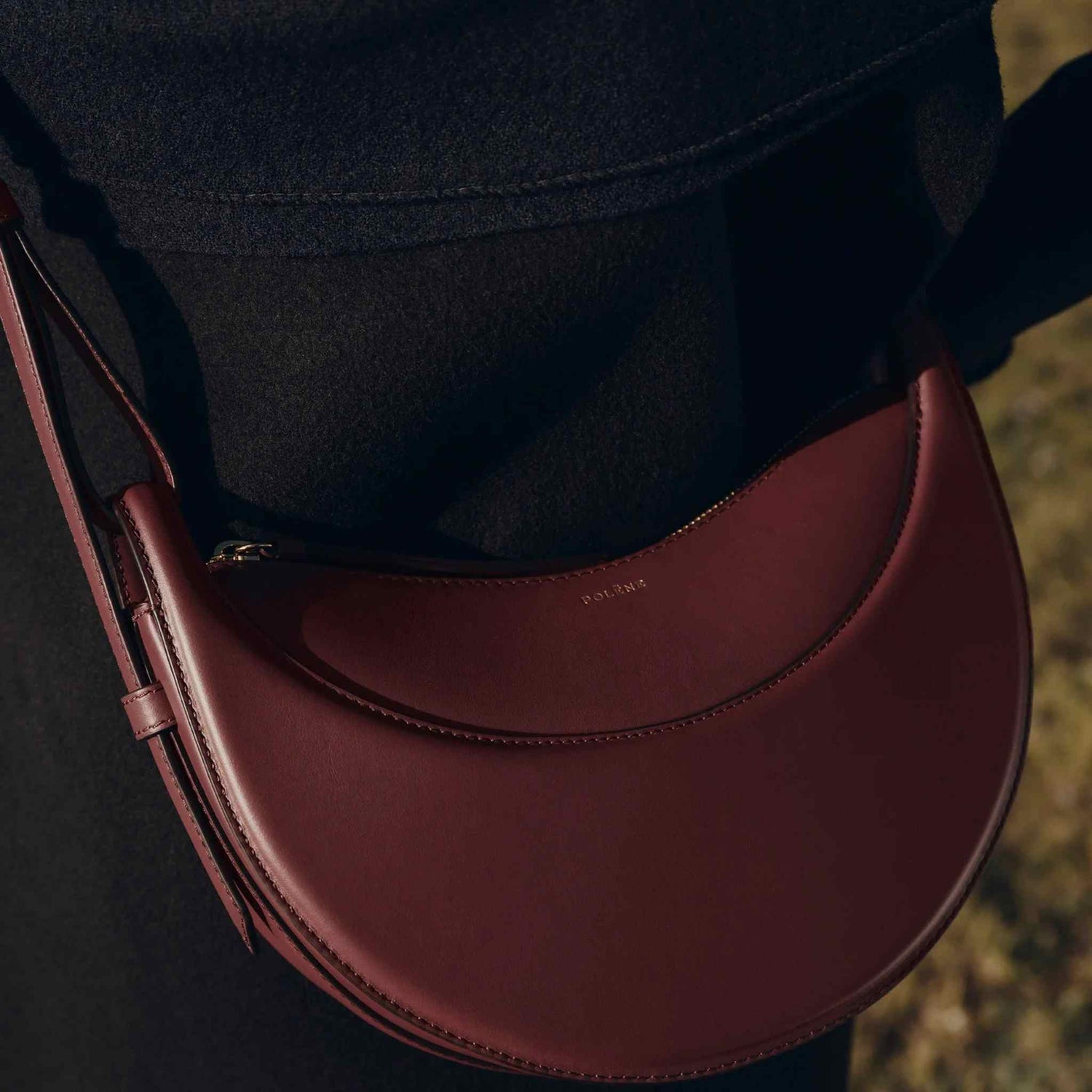 Polene Numero Dix Edition Handbag Cerise Noire Lisse,  Closeup view
