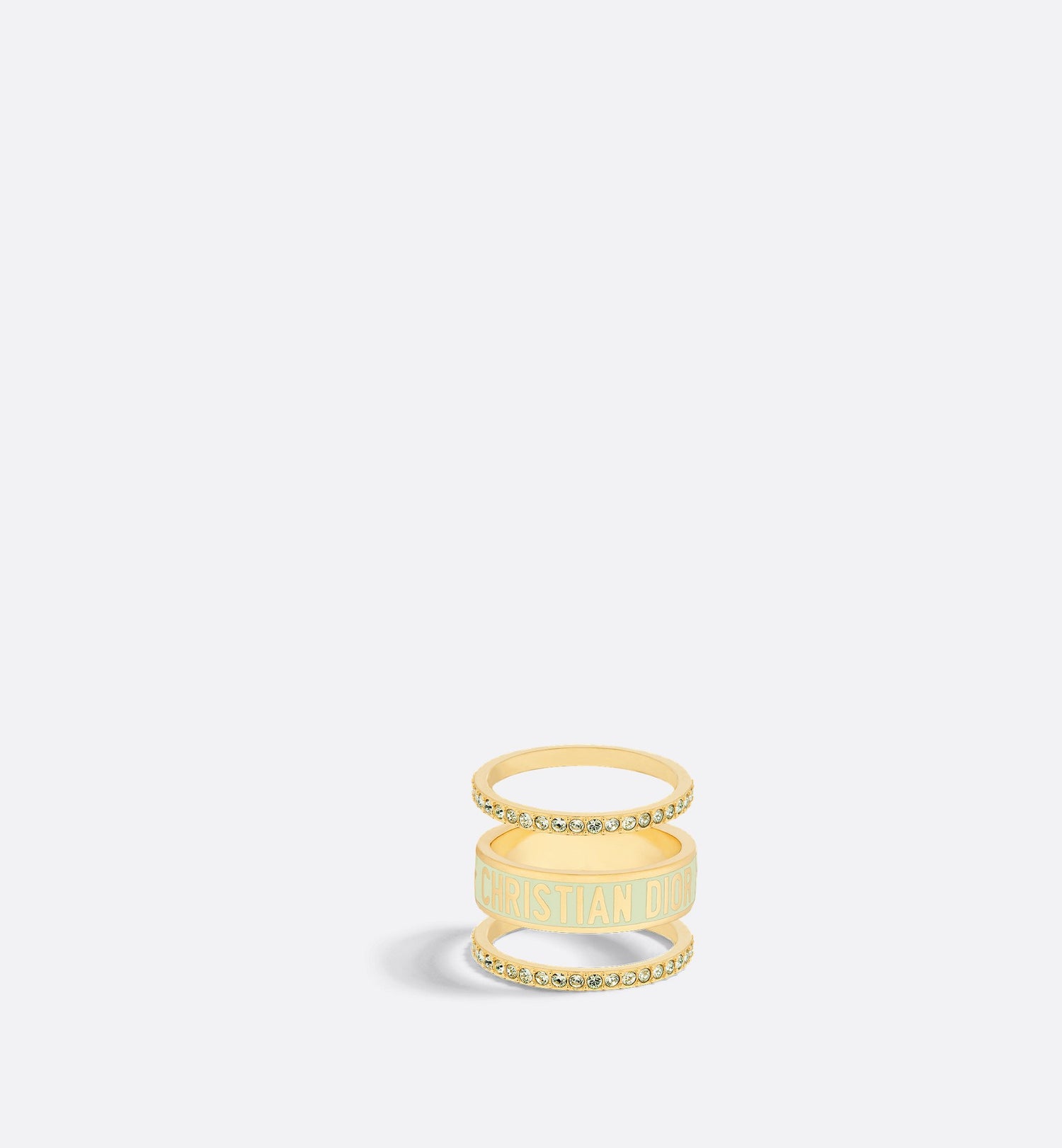 Code Ring Set Gold Finish Metal With Peridot Green Crystals And Pastel Mint Lacquer