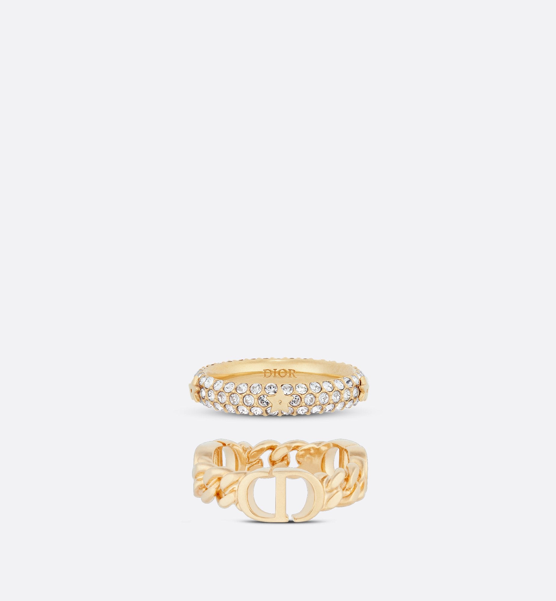 Petit Cd Ring Set Gold Finish Metal And White Crystals